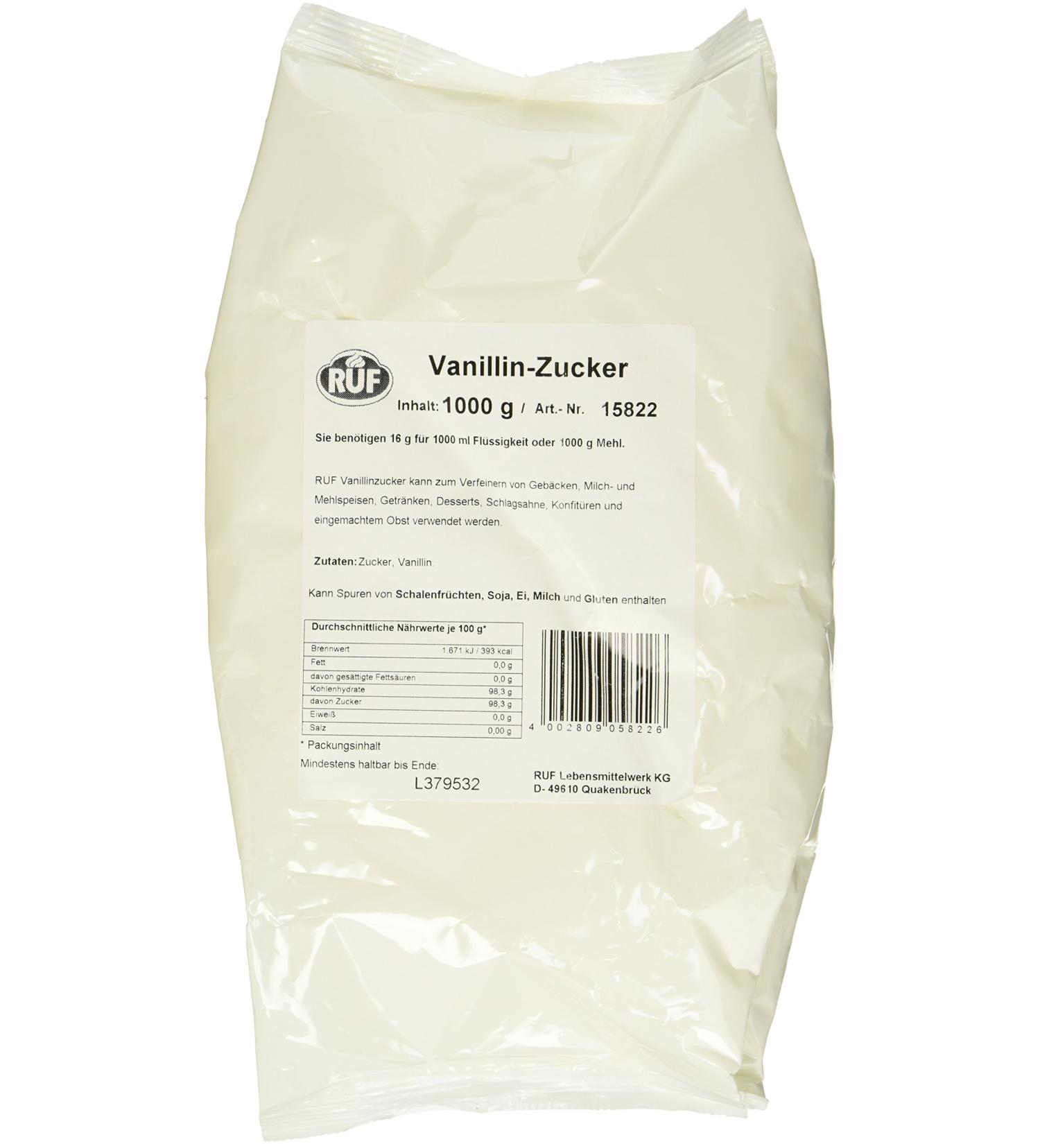 Ruf Vanillin Sugar - 1kg Gluten-Free Vegan Baking Classic for Puddings & Cream Fillings - Large Pack - Buy Online on GoSupps.com