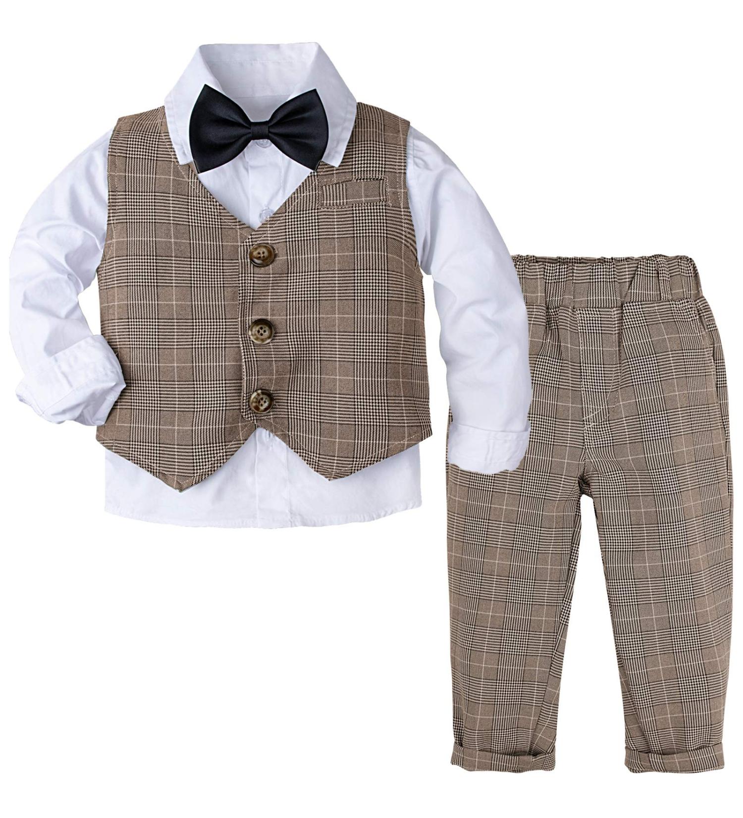 Mint Green Baby Boys Gentleman Suit Set | Khaki Plaid | 18-24 months - Buy Online on GoSupps.com