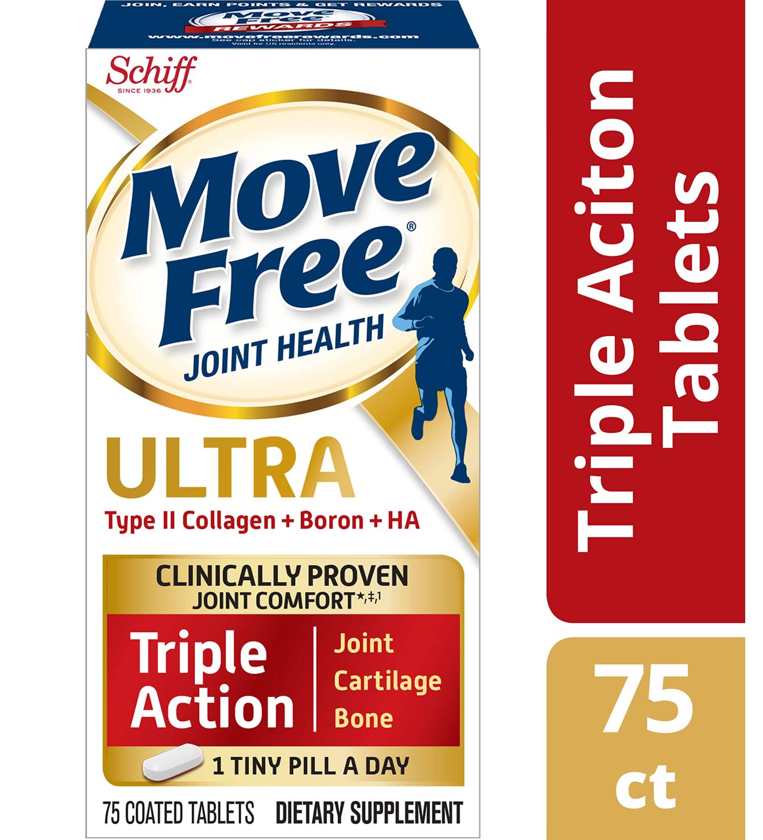 Move Free Type II Collagen Boron & HA Ultra Triple Action Tablets Move Free (75 Count in A Bottle) 1 ea (Pack of 3) - Buy Online on GoSupps.com