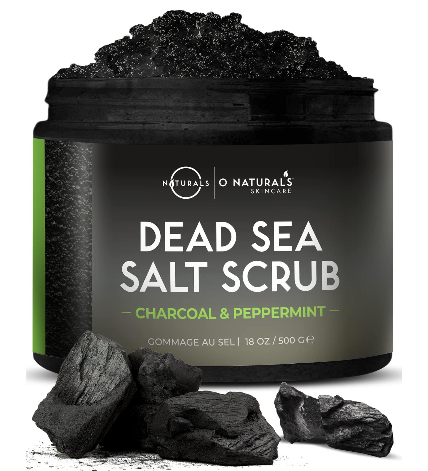 O Naturals Activated Charcoal Men's Body Scrub + Dead Sea Salt Exfoliating Scrub for Anti-Aging Skin Care - 18oz - Buy Online on GoSupps.com