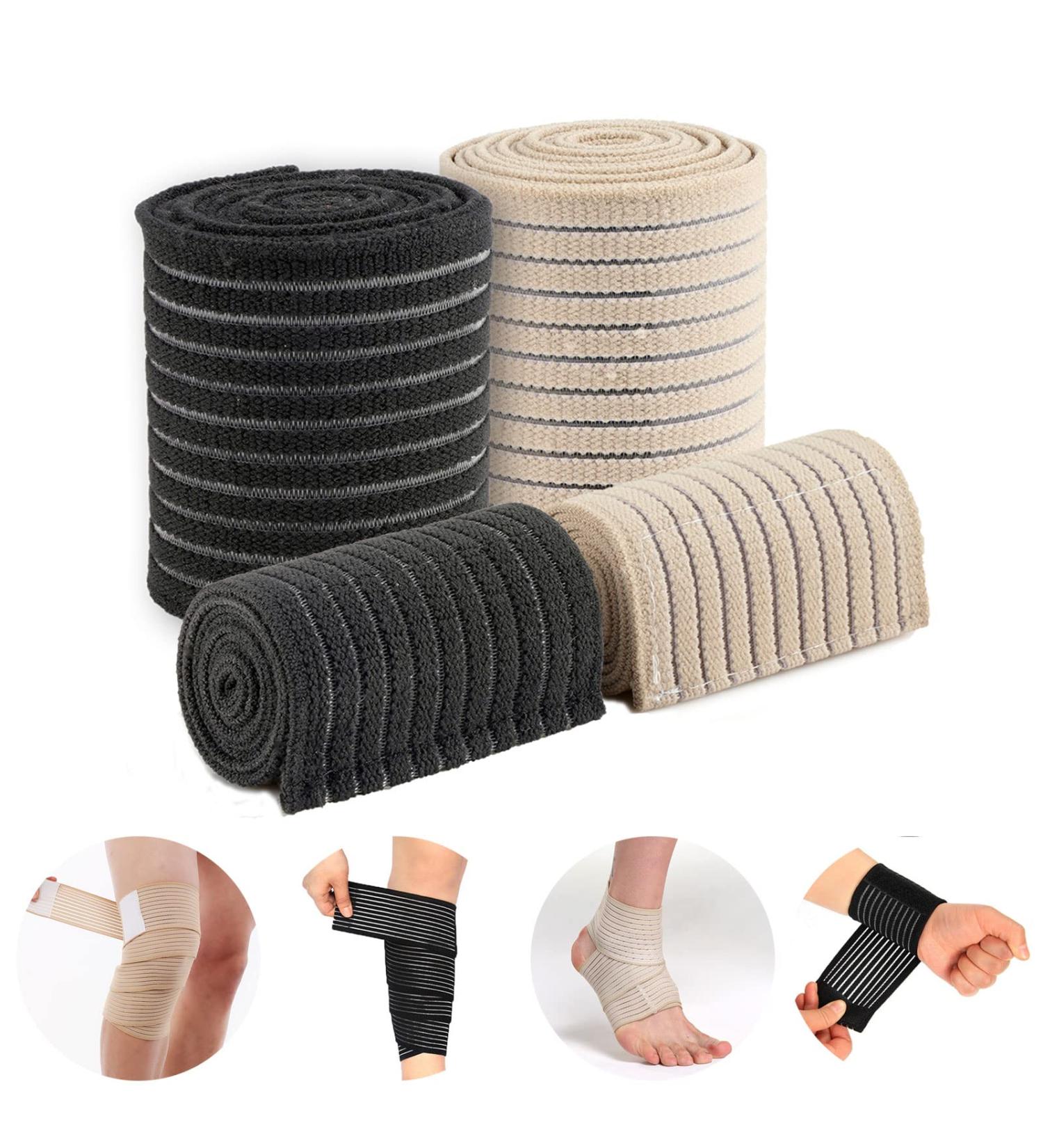 Elfzone Universal Calf Compression Sleeves - Set of 4 - Adjustable Compression Belt for Knee, Ankle, Wrist, Elbow Braces - Black & Skin Color Elastic Bandages - Buy Online on GoSupps.com