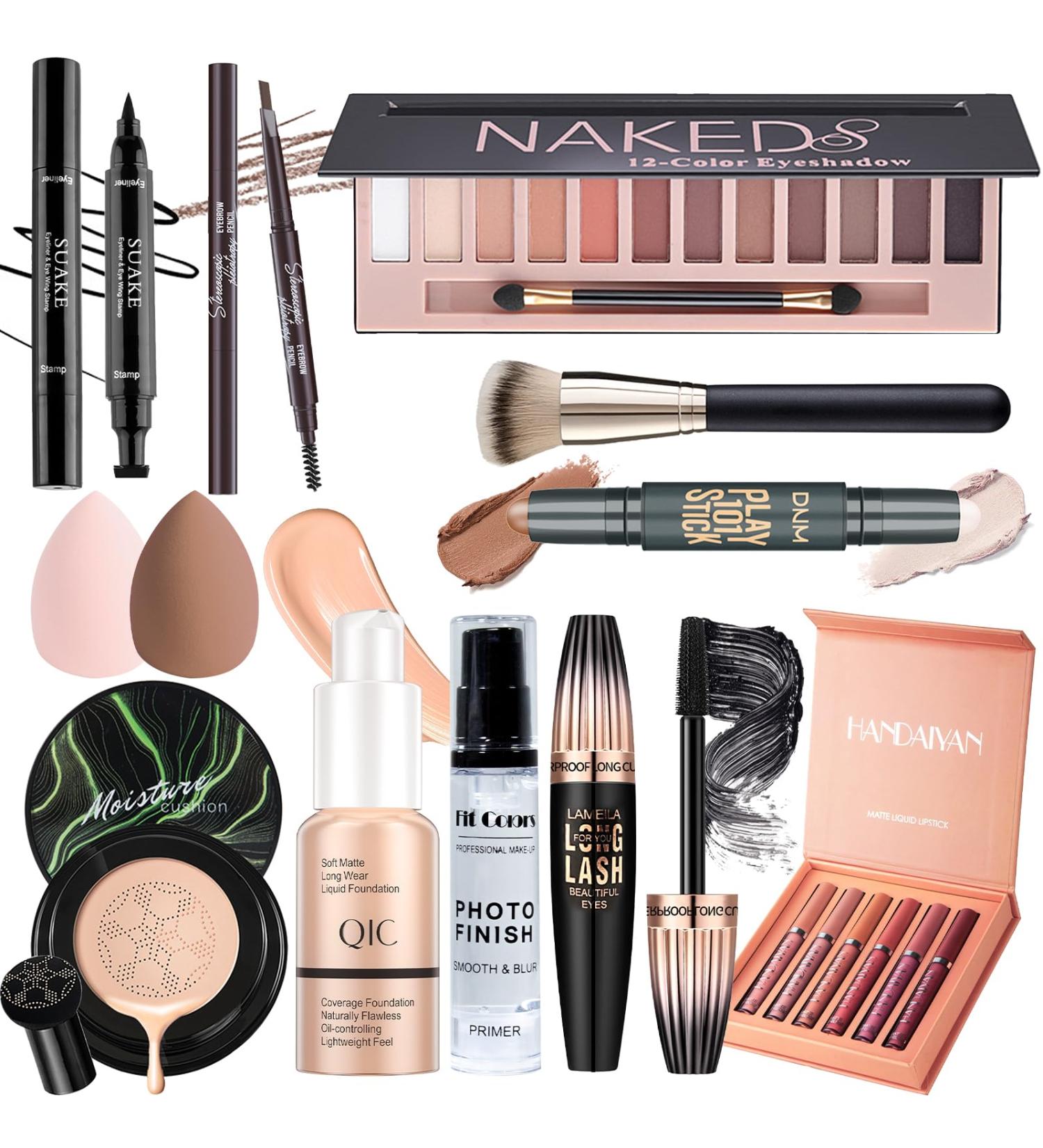 YBUETE Makeup Set Makeup Kit for Women Full Kit Makeup Gift for Girls Teens Eyeshadow Foundation CC Cream Primer Counter Stick Brush Sponge Lipsticks Eyebrow Pencil Mascara Eyeliner Set C - Buy Online on GoSupps.com