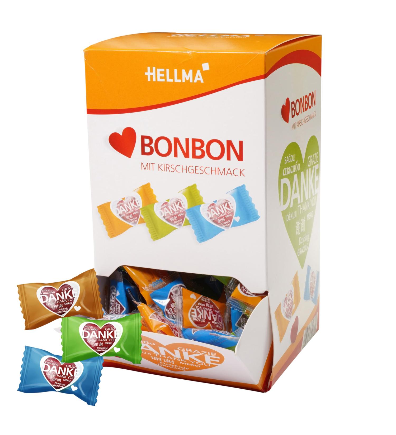 HELLMA Heart Candies - Cherry Flavor 200 Packets 680g - Thank You Multilingual Storage Box for Offices & Hotels - International Shipping Available - Buy Online on GoSupps.com