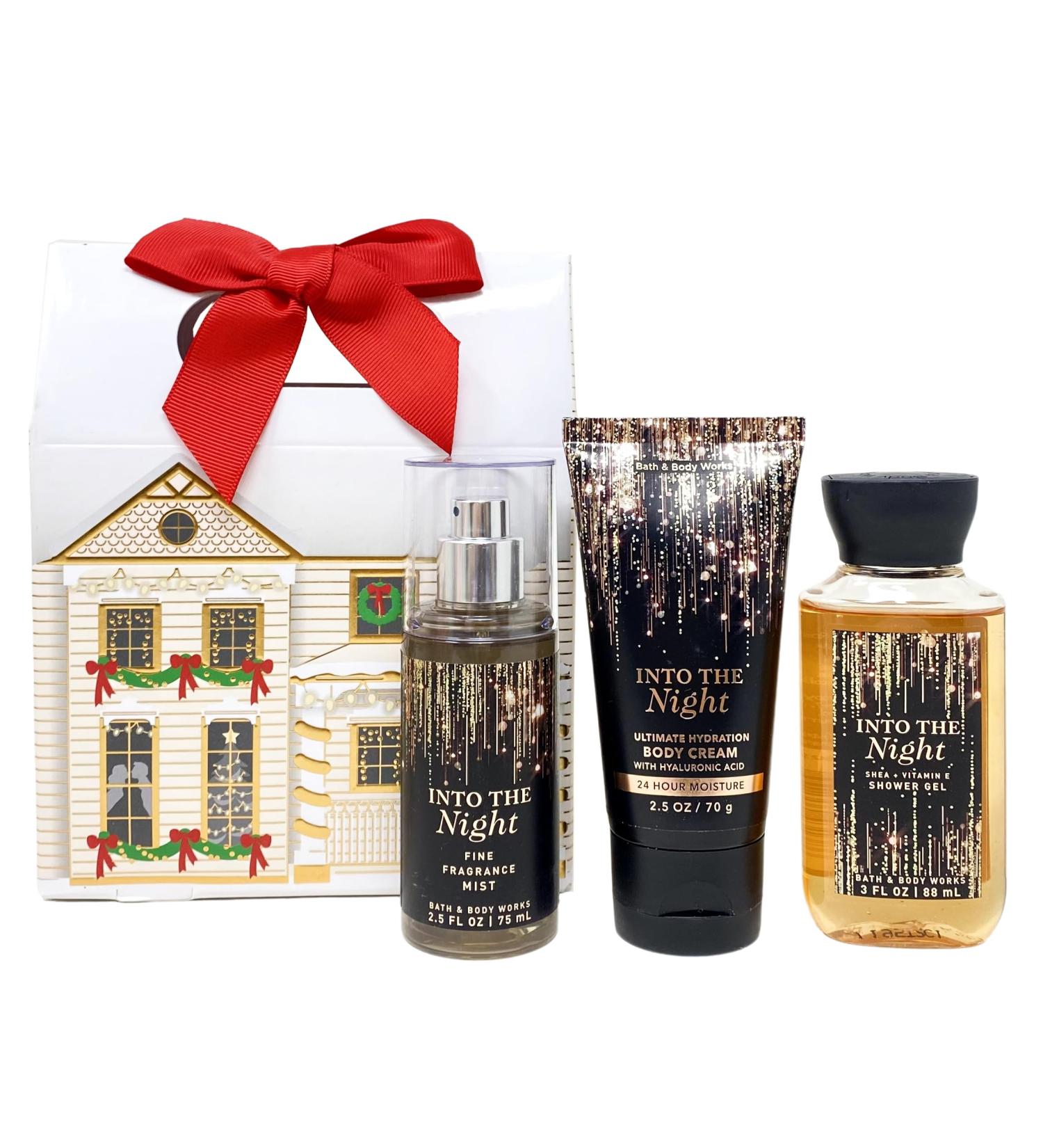 Bath and Body Work INTO THE NIGHT 3 pc Holiday Mini Gift Box Set - Fragrance Mist - Body Cream and Shower Gel - Travel Size