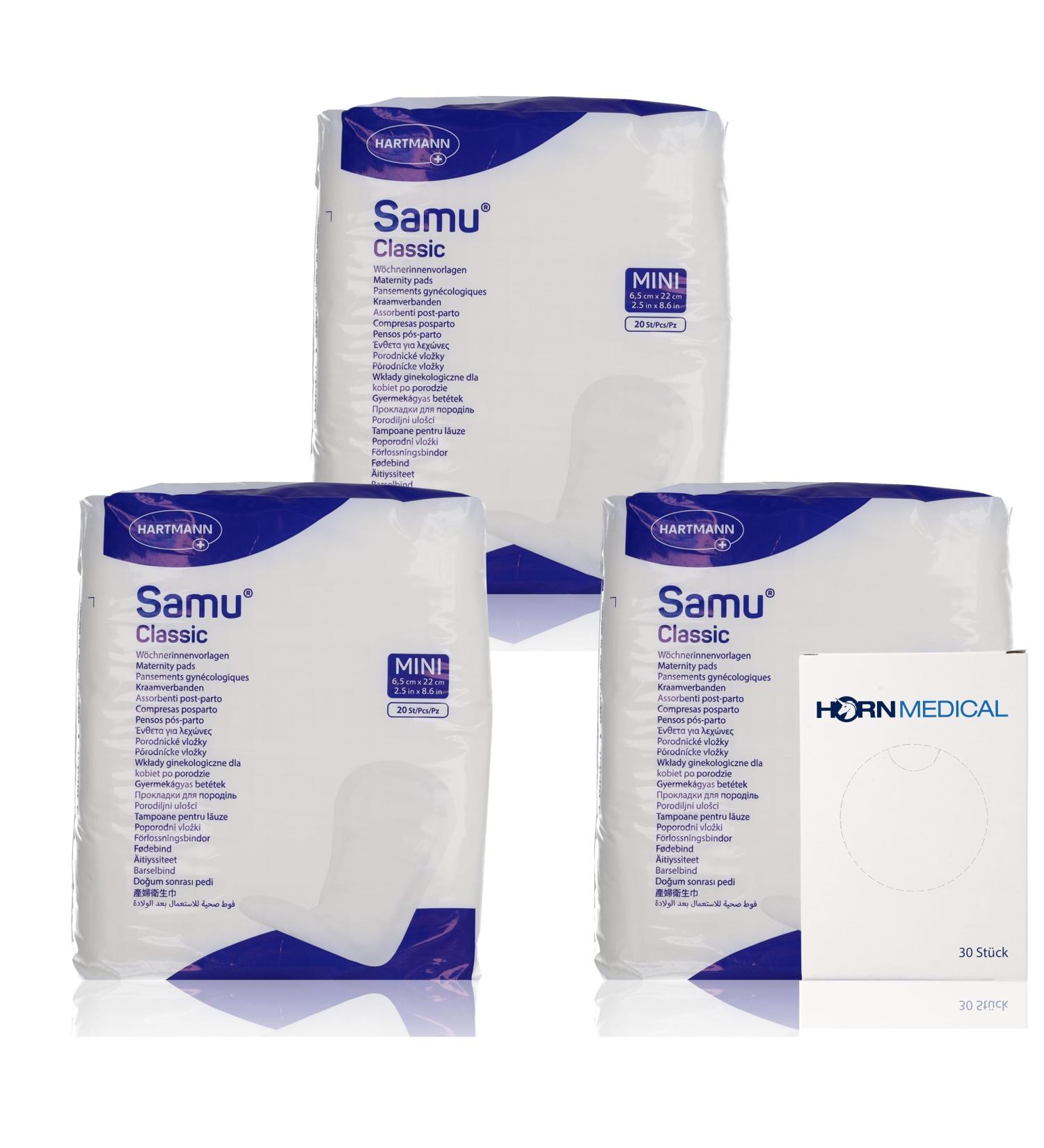 3x Hartmann Samu Classic Postpartum Pads MINI Set with 85 Horn Medical Hygiene Bags Premium International Shipping - Buy Online on GoSupps.com