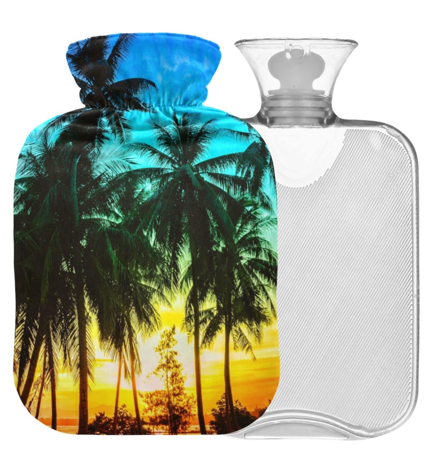 Naanle 2L Hot Water Bottle with Lid - Coconut Palms | Transparent Hot Water Bottle for Menstrual Cramps Relief & Heat Therapy - Buy Online on GoSupps.com