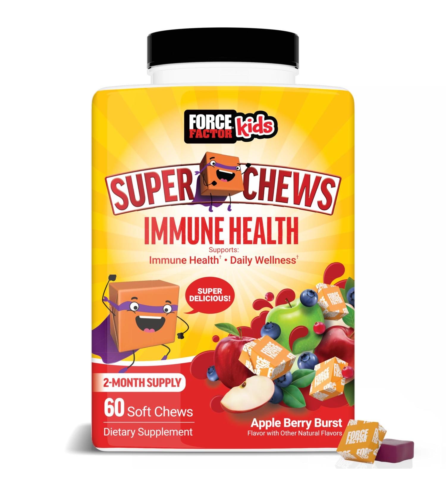 FORCE FACTOR Kids Immune Health Super Chews Kids Immune Support Supplement with Vitamin D for Kids Elderberry Vitamin C & Zinc 2-Month Supply Non-GMO Apple Berry Flavor 60 Soft Chews Immunity - Buy Online on GoSupps.com