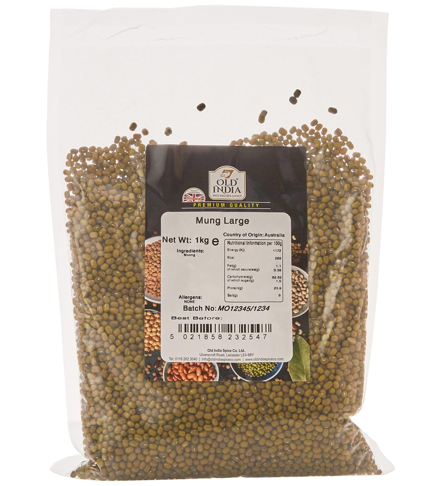 Old India Mung Large 1kg - Premium Quality Mung Beans for Cooking and Sprouting - Buy Online on GoSupps.com