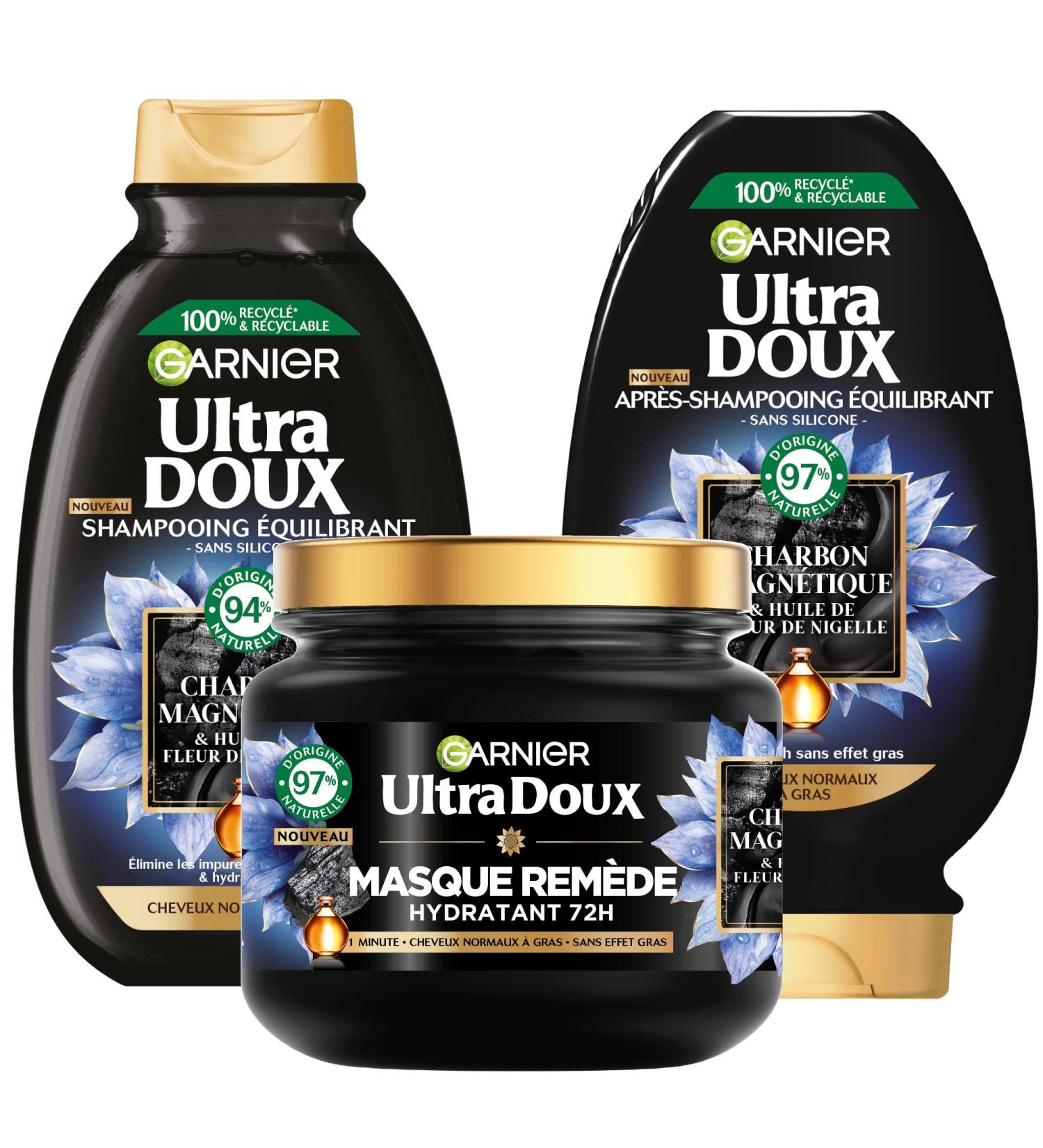 Garnier Ultra Doux - Routine Set with Magnetic Charcoal and Nigella Flower Oil - For Normal to Oily Hair - Buy Online on GoSupps.com
