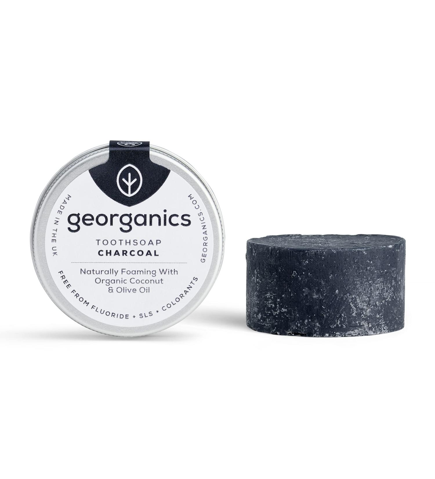 Georganics - Organic Whitening Toothpaste Soap - Natural Foaming Solid Toothpaste with Organic Virgin Coconut Oil and Olive Oil - Vegan SLS and Cruelty Free - Activated Charcoal - 60ml - Buy Online on GoSupps.com