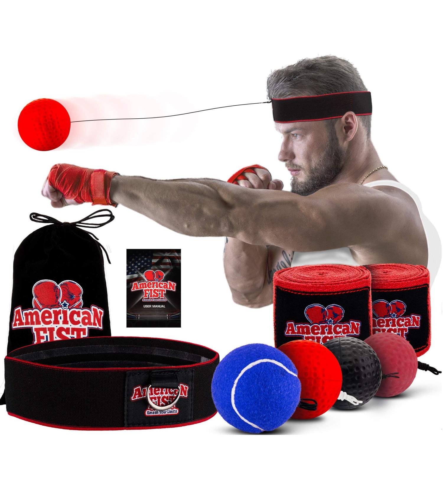 Boxing Reflex Ball Set - 4 Difficulty Levels - Punching Fight React Head Ball - Speed Hand Eye Coordination - Boxing Equipment for Kids & Adults - Buy Online on GoSupps.com