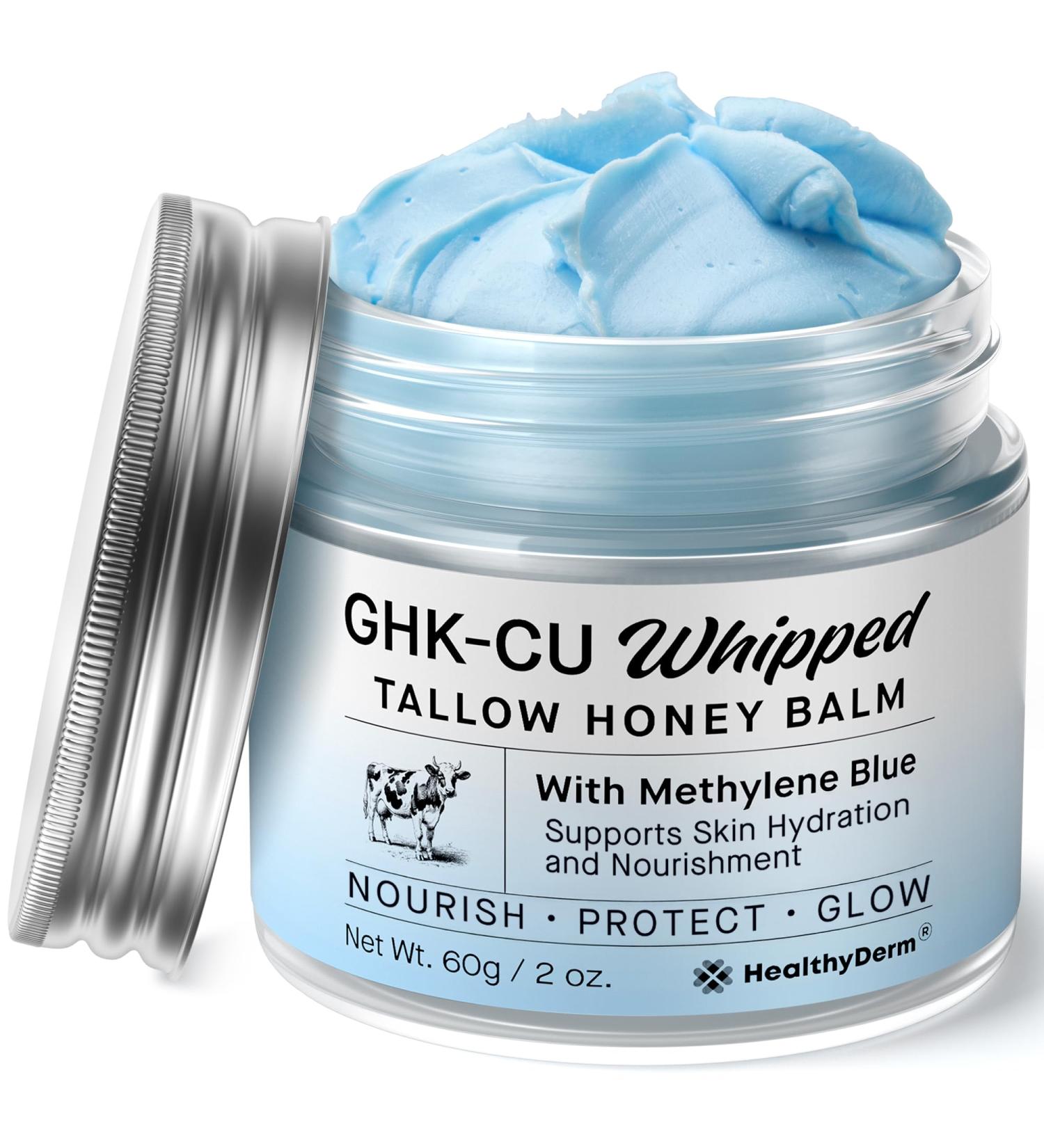 Copper Peptides GHK-Cu Beef Tallow for Skin: Blue Balm with Methylene Blue Manuka Honey & Vitamin E Natural Face and Body Moisturizer for Mature Dry & Sensitive Skin 2oz 2 Fl Oz (Pack of 1) - Buy Online on GoSupps.com
