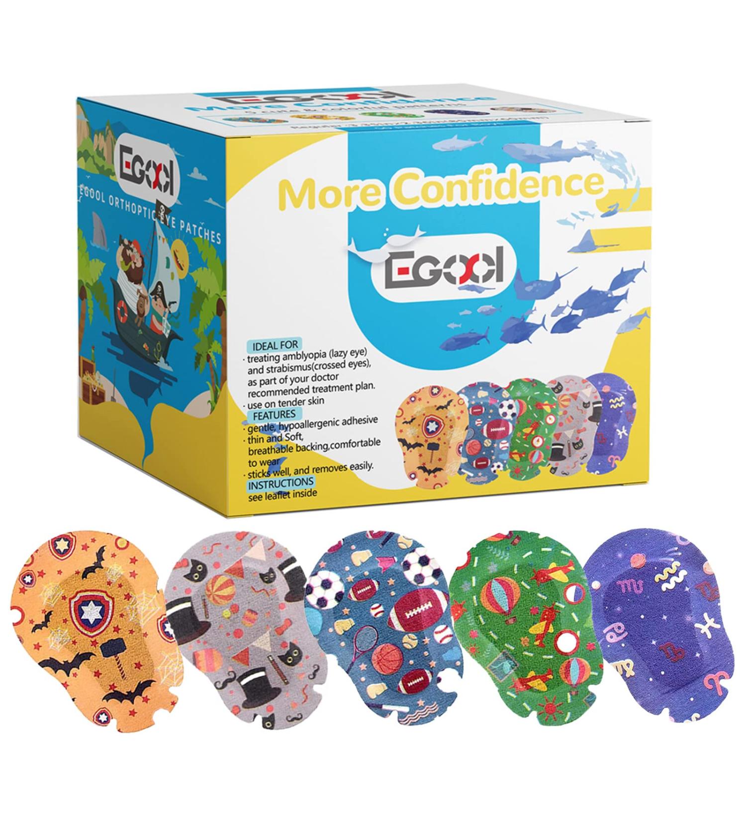 EGOOL Adhesive Eye Patches for Kids - Cool Boys Design - 45 + 5 Bonus per Box - Breathable, Colorful & Fun Pattern - Hypoallergenic - Regular Size - Buy Online on GoSupps.com