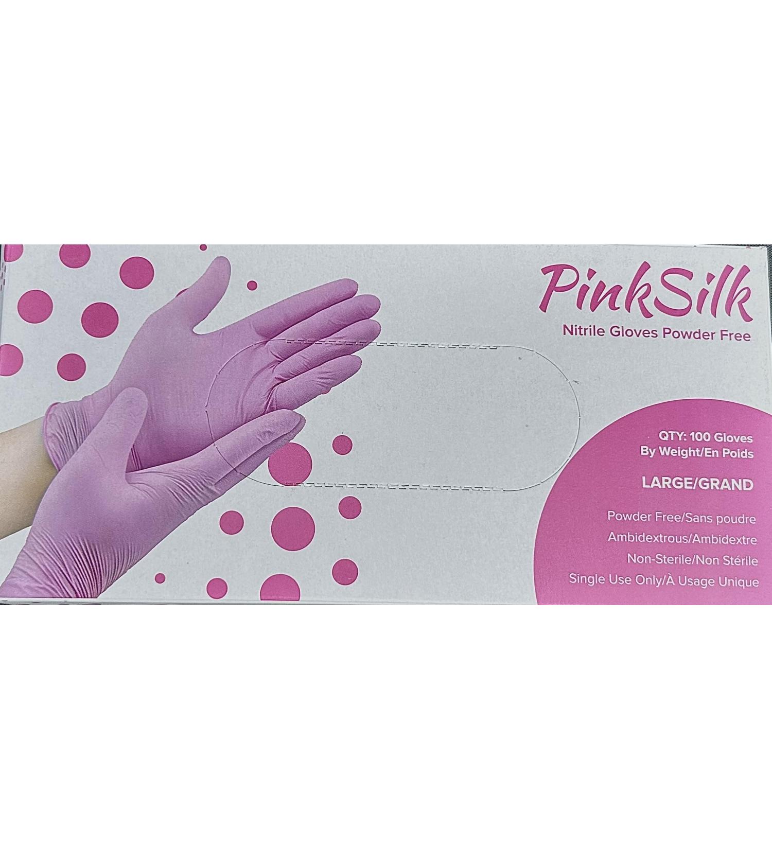 100 Pcs Pink Silk Nitrile Gloves Small