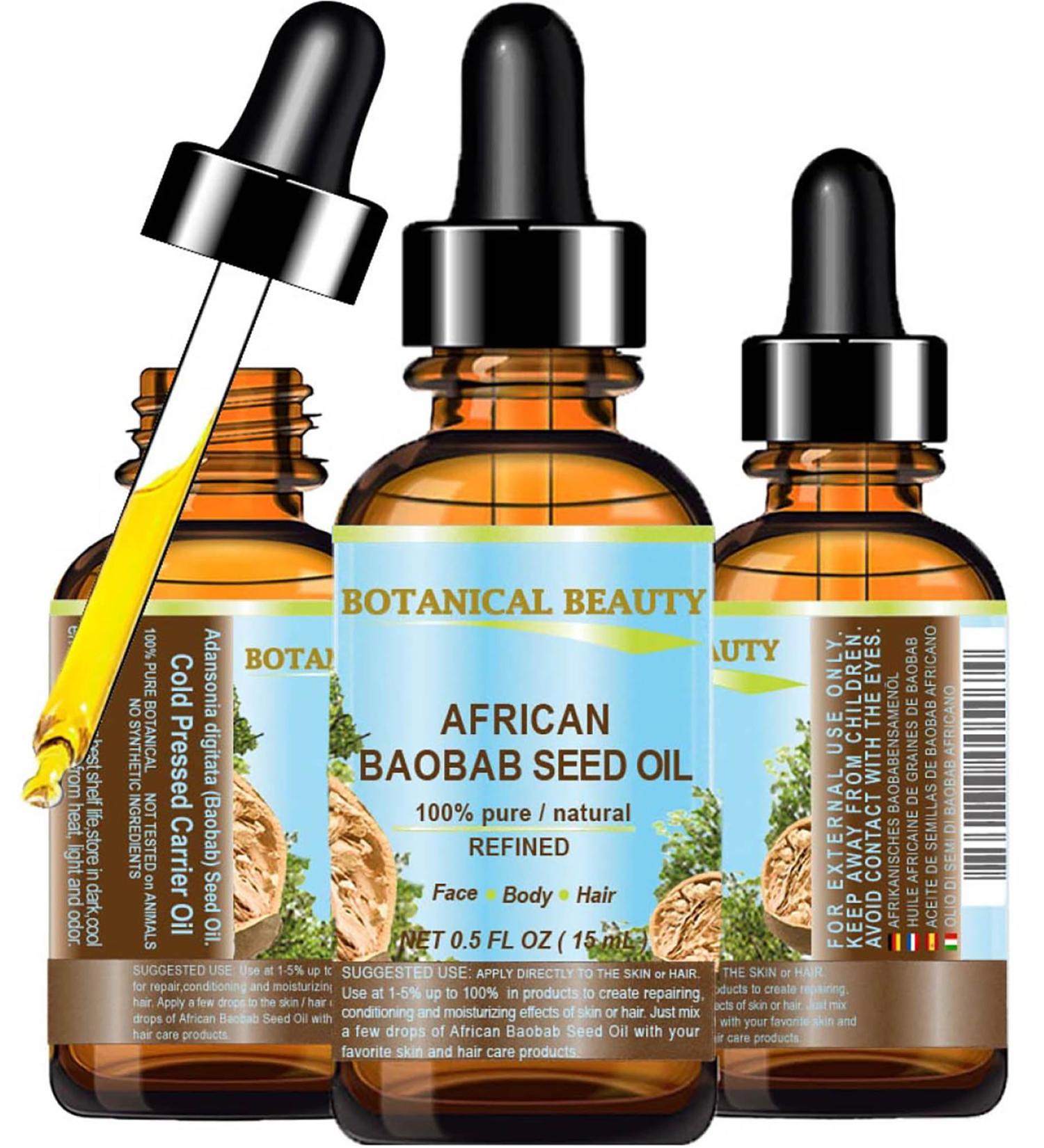 African Baobab Seed Oil 100% Pure - Cold-Pressed Carrier Oil for Skin Hair Nails | 15ml | Vitamin C Rich by Botanical Beauty - Buy Online on GoSupps.com