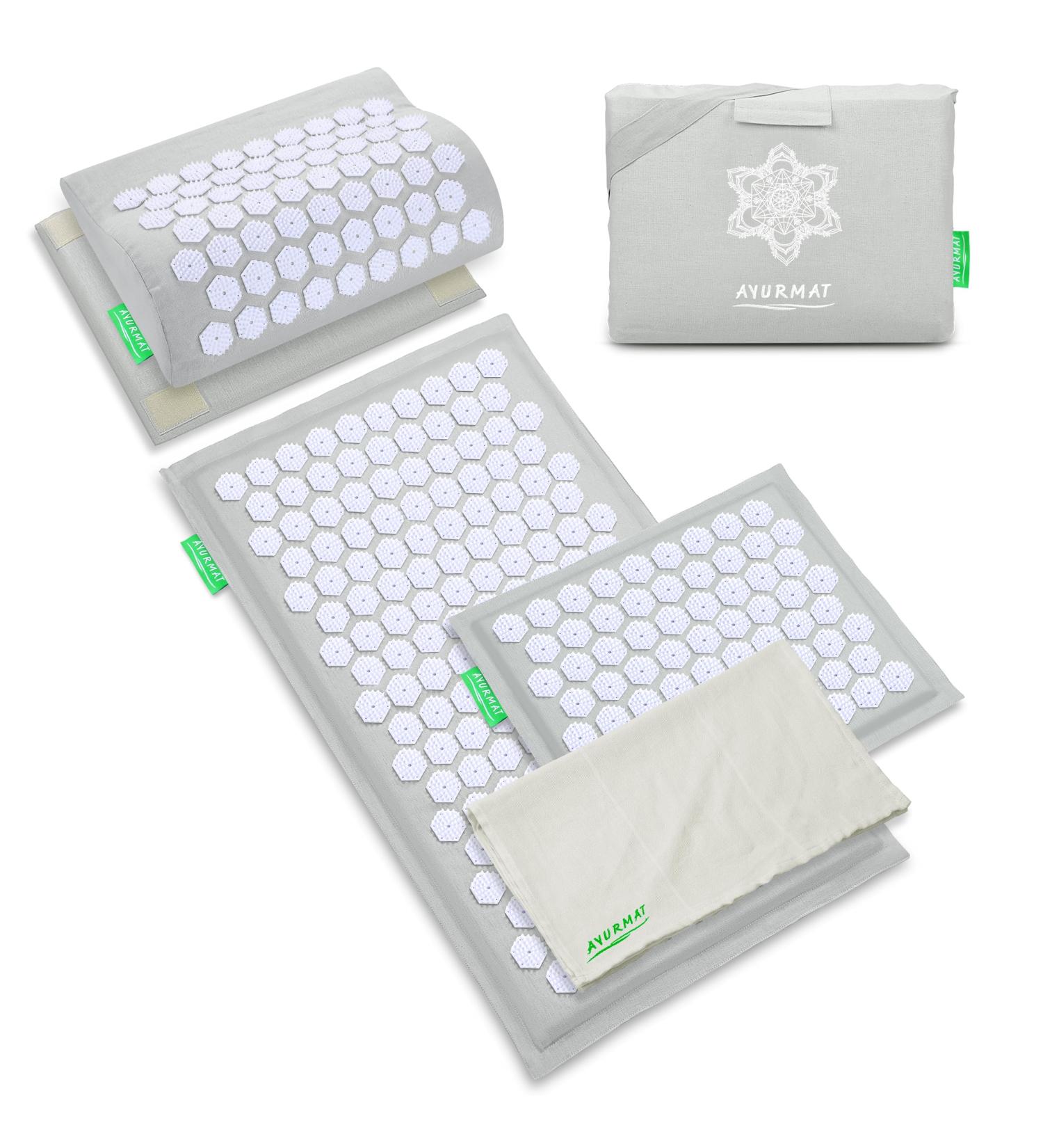 Ayurmat Premium Acupressure Mat & Pillow Set - Eco-Friendly Linen & Coconut Fiber Ergonomic Design for Stress Relief Includes Carrying Bag - Full Body Professional (Gray) - Buy Online on GoSupps.com