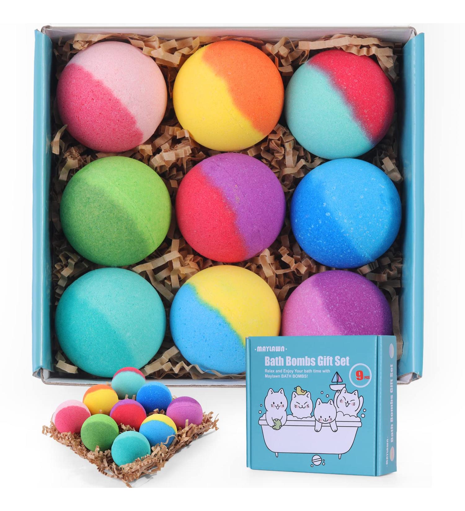 Maylawn Vegan Bath Bombs Gift Set - Ideal Mother's Day Present for Women - 9-Piece Handmade Fizzy Bubble Bath Bombs - Buy Online on GoSupps.com