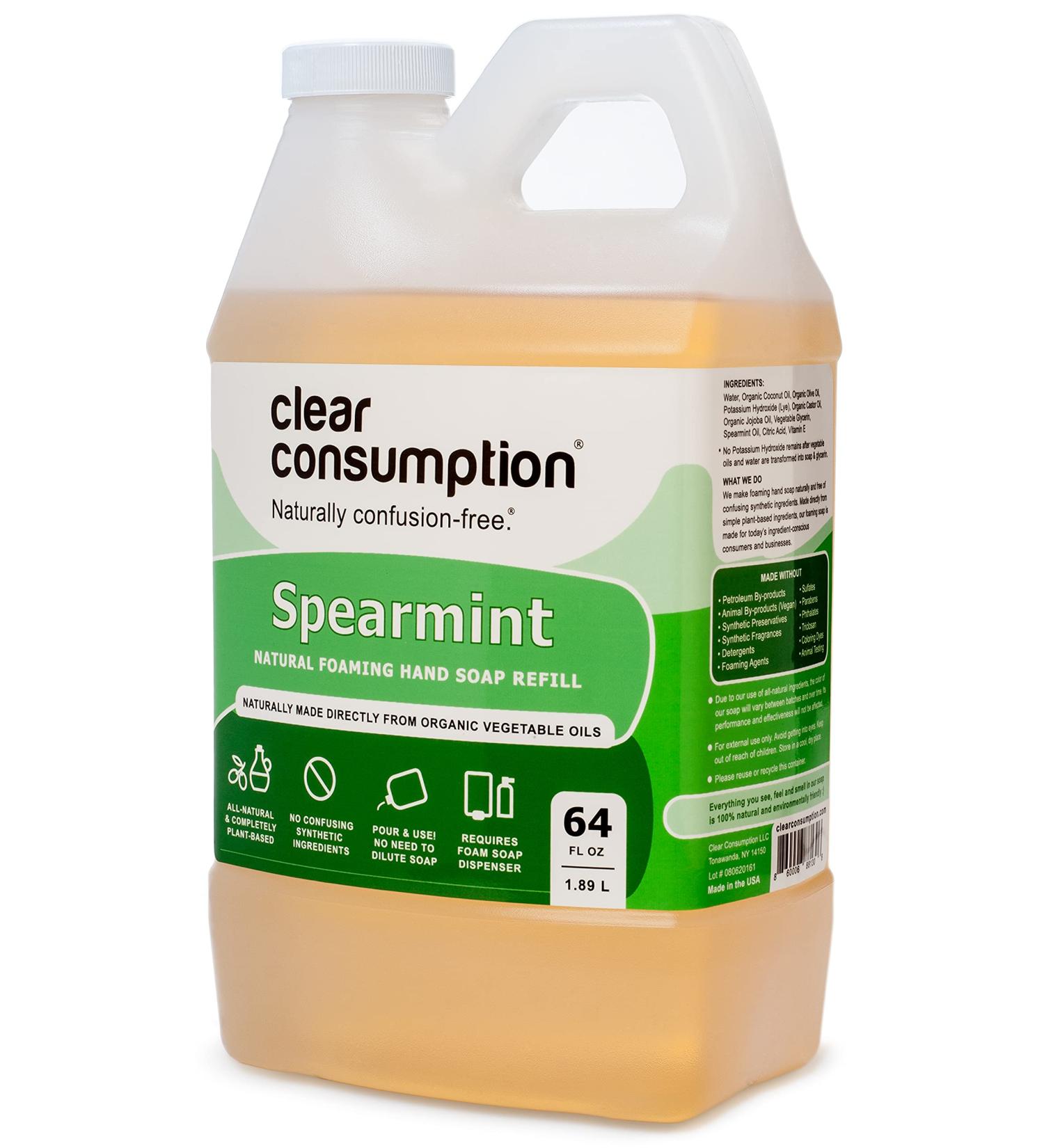 Clear Consumption Natural Spearmint Foaming Hand Soap Refill 64 oz - Organic, Long-Lasting Formula | 1/2 Gallon Eco-Friendly Hand Soap - Buy Online on GoSupps.com