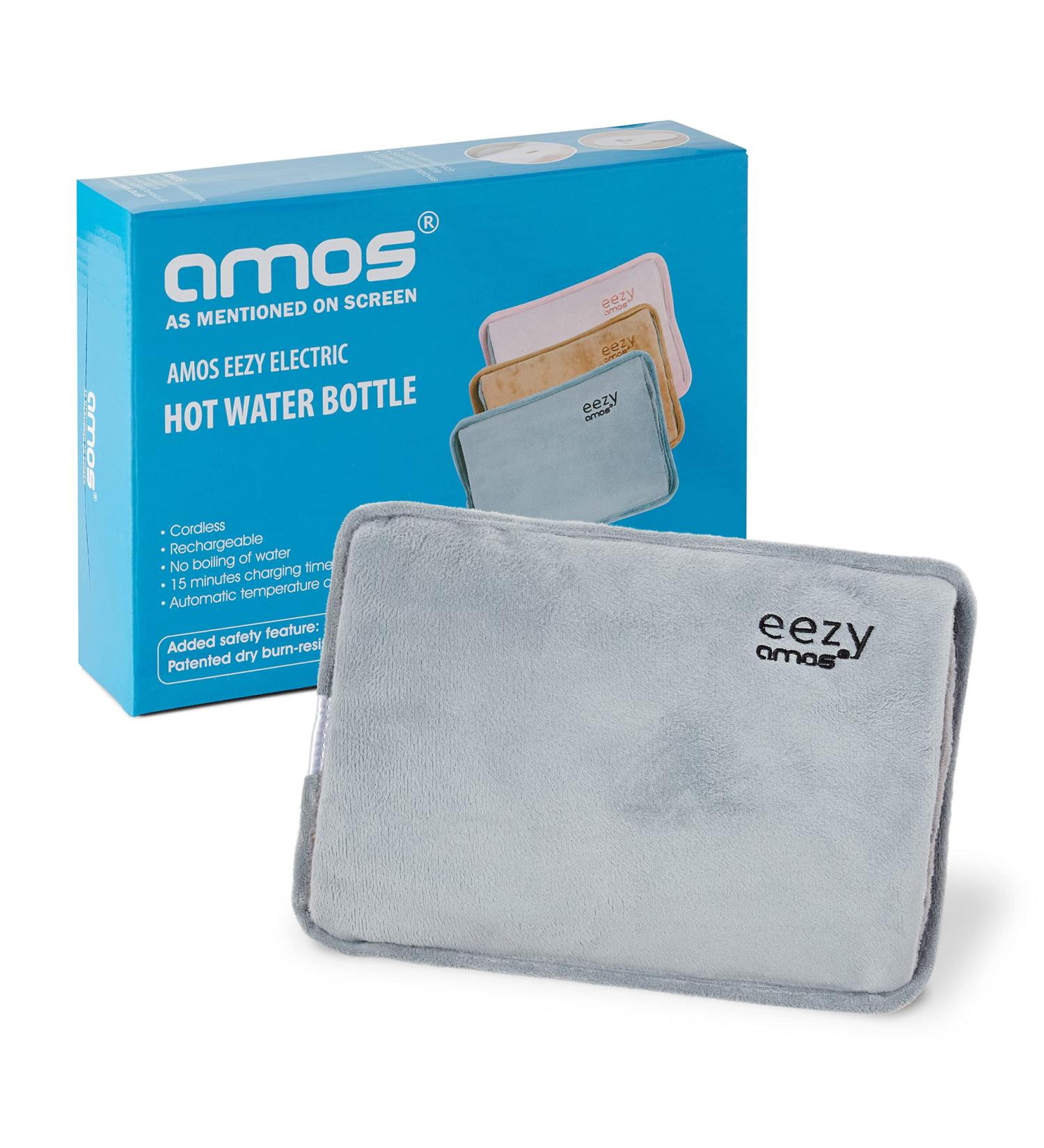 AMOS Eezy Rechargeable Electric Hot Water Bottle Bed Warmer with Hand Heat Pad Glove - Grey | Pain Relief Solution - Buy Online on GoSupps.com