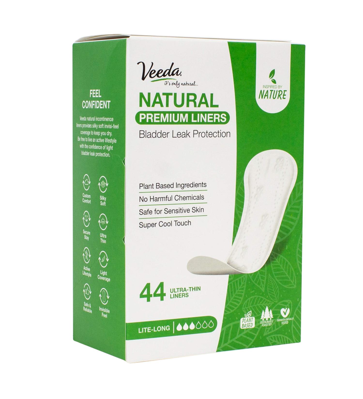Veeda Daily Natural Incontinence & Postpartum Panty Liners - Lite-Long Absorbency 44 Count - Buy Online on GoSupps.com