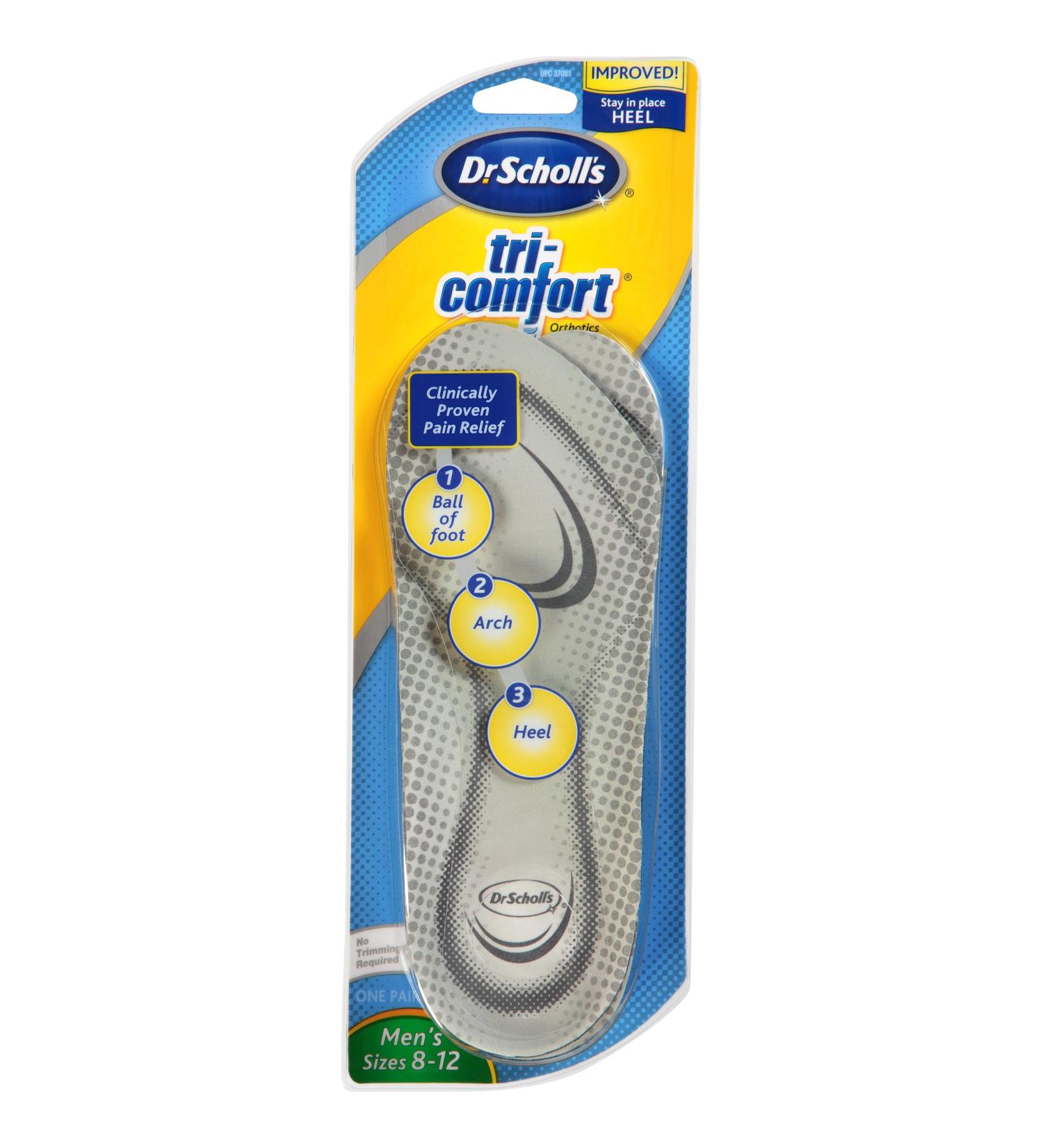 Dr. Scholl's Tri-Comfort Orthotics Inserts Men's Size 8-12 - 3 Pack (1 Pair Per Package) - Buy Online on GoSupps.com