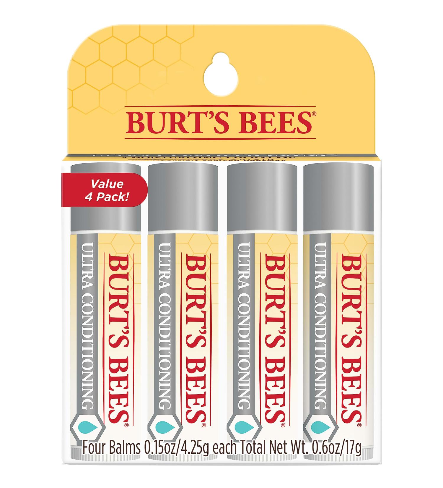 Burt's Bees Lip Balm for Valentine's Day Gifts Moisturizing Lip Care 100% Natural Origin Ultra Conditioning with Shea Cocoa & Kokum Butter (4 Pack) Ultra Conditioning 4 Count (Pack of 1) - Buy Online on GoSupps.com