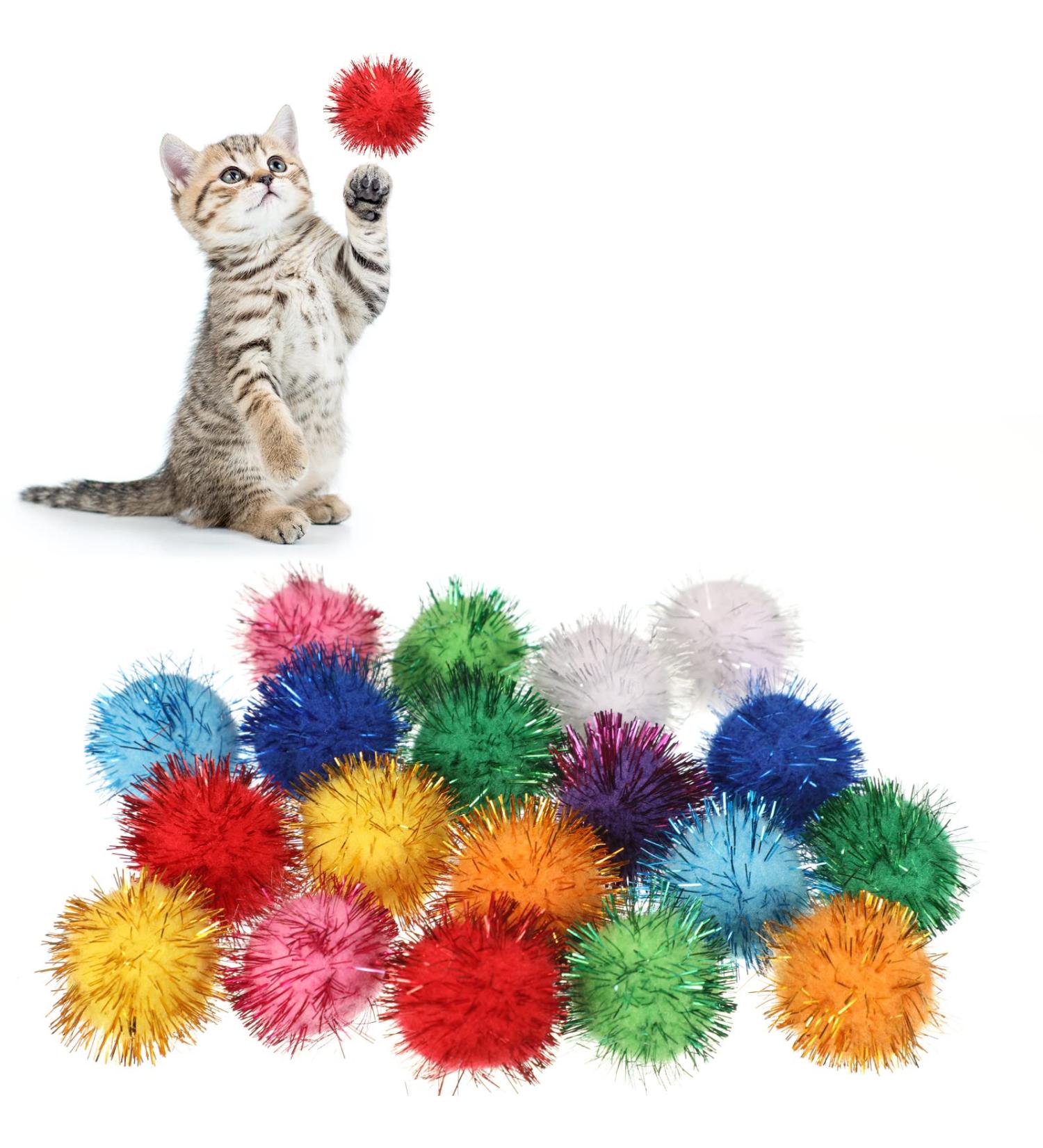 120 Assorted Color Cat Toy Balls - Interactive Furry Pom Pom Balls for Cats - Christmas Party Toy Balls - 1.2 x 1.2 Inch - Buy Online on GoSupps.com