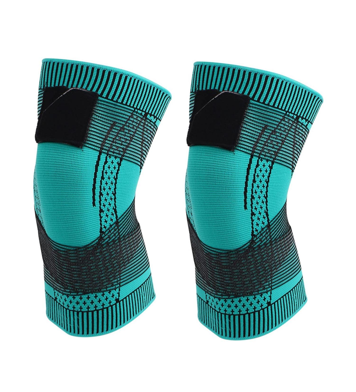 Buy Stretchy Knee Braces with Adjustable Strap - Medium Green Knitting Knee Sleeves for Joint Pain Relief | Ideal Support for Work & Running - Buy Online on GoSupps.com
