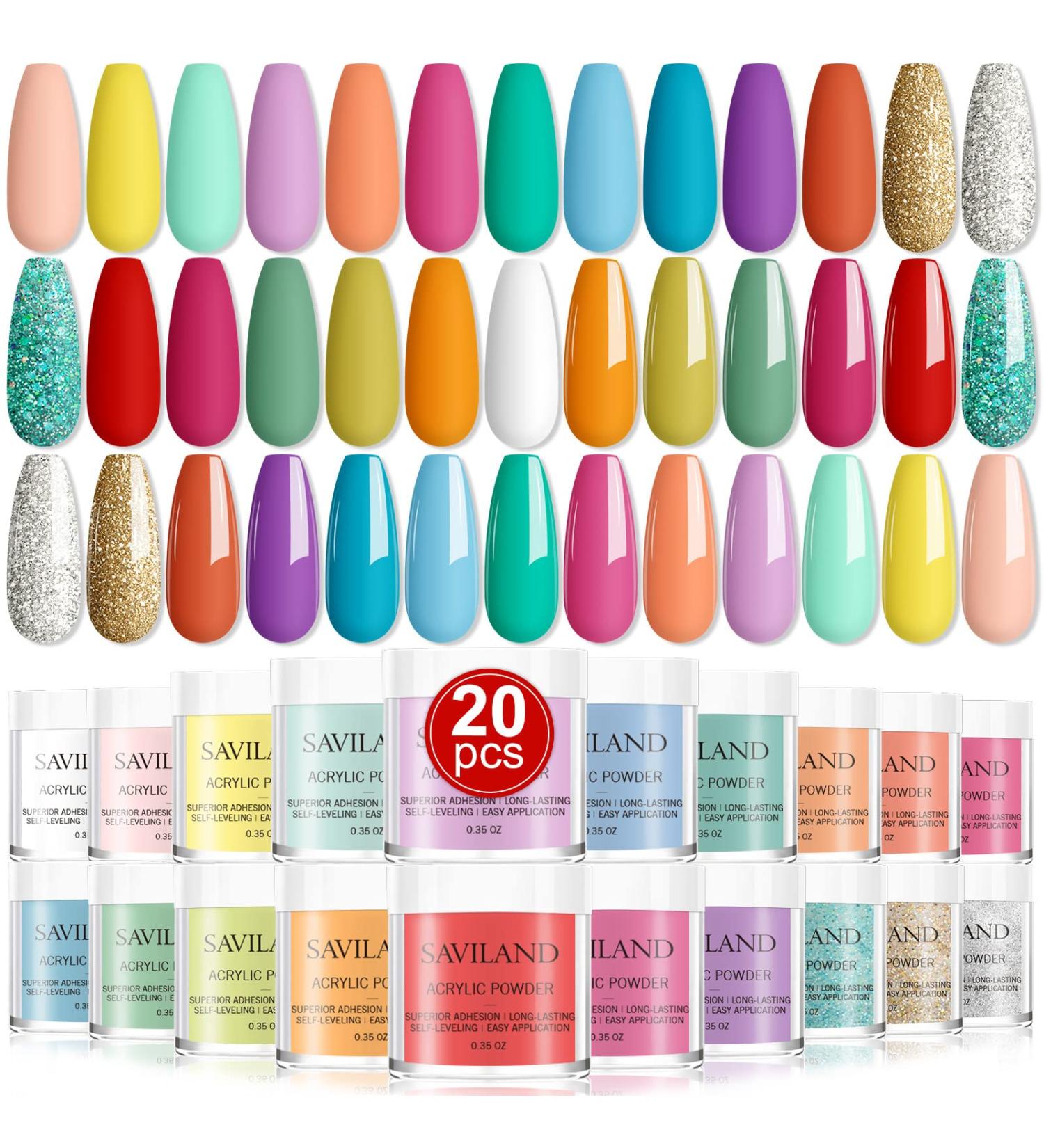 Saviland 20 Colors Acrylic Powder Set - Summer Series Nail Kit for Professional Acrylic Nails - Rainbow Polymer Powder for Extension and Carving - B-Chocolate and Rainbow - Buy Online on GoSupps.com