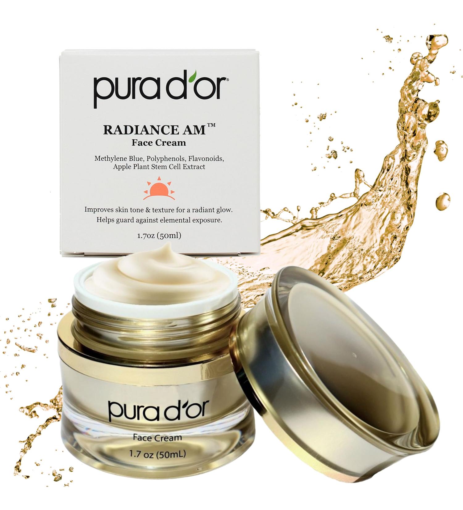 PURA D OR Radiant Glow AM Face Cream 1.7 Oz | Anti-Aging Moisturizer with Methylene Blue Polyphenols & Apple Stem Cell Extract | Daily Facial Treatment for Women & Men - Shop Internationally - Buy Online on GoSupps.com