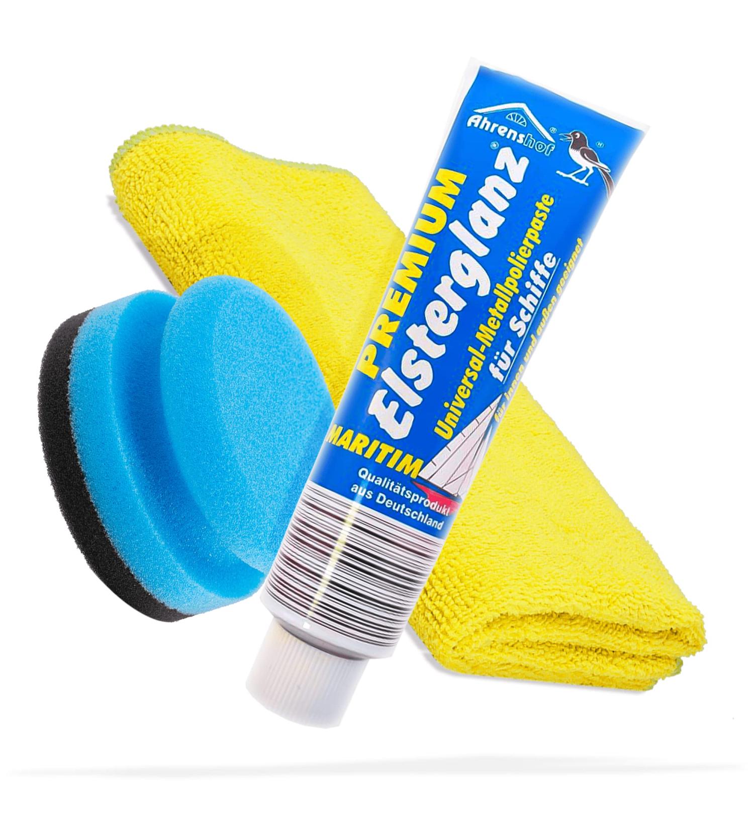 Elstergloss Universal Metal Polishing Paste Bundle - 150ml XXL Tube with Microfiber Cloth & Sponge | Perfect for Ship Metal Surface Care - Buy Online on GoSupps.com