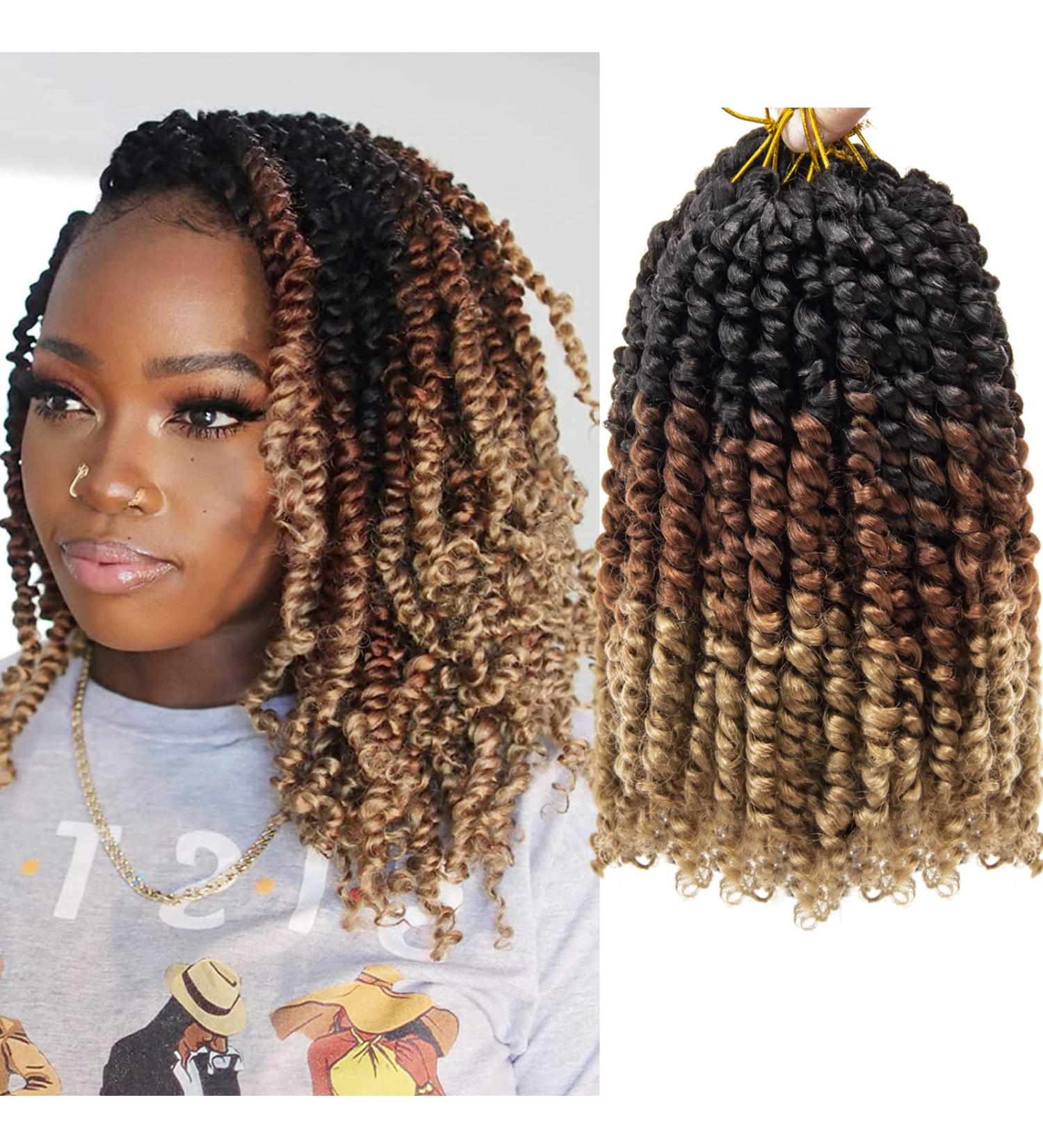 8 Packs Pre-twisted Passion Twist Crochet Hair | Ombre Color | 10 Inch Curly Ends Extensions | 1B/30/27 - Buy Online on GoSupps.com