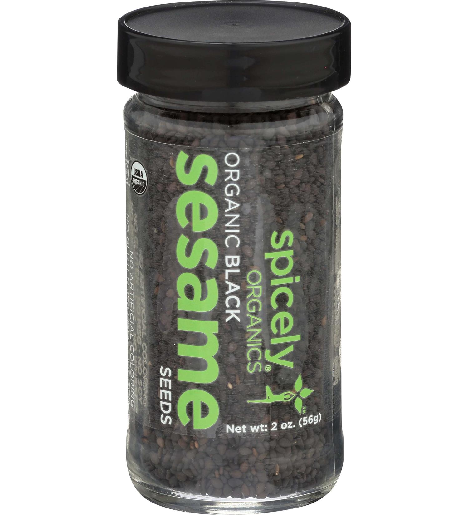 Spicely Organic Sesame Seeds Black Whole 2.00 Ounce Jar Certified Gluten Free