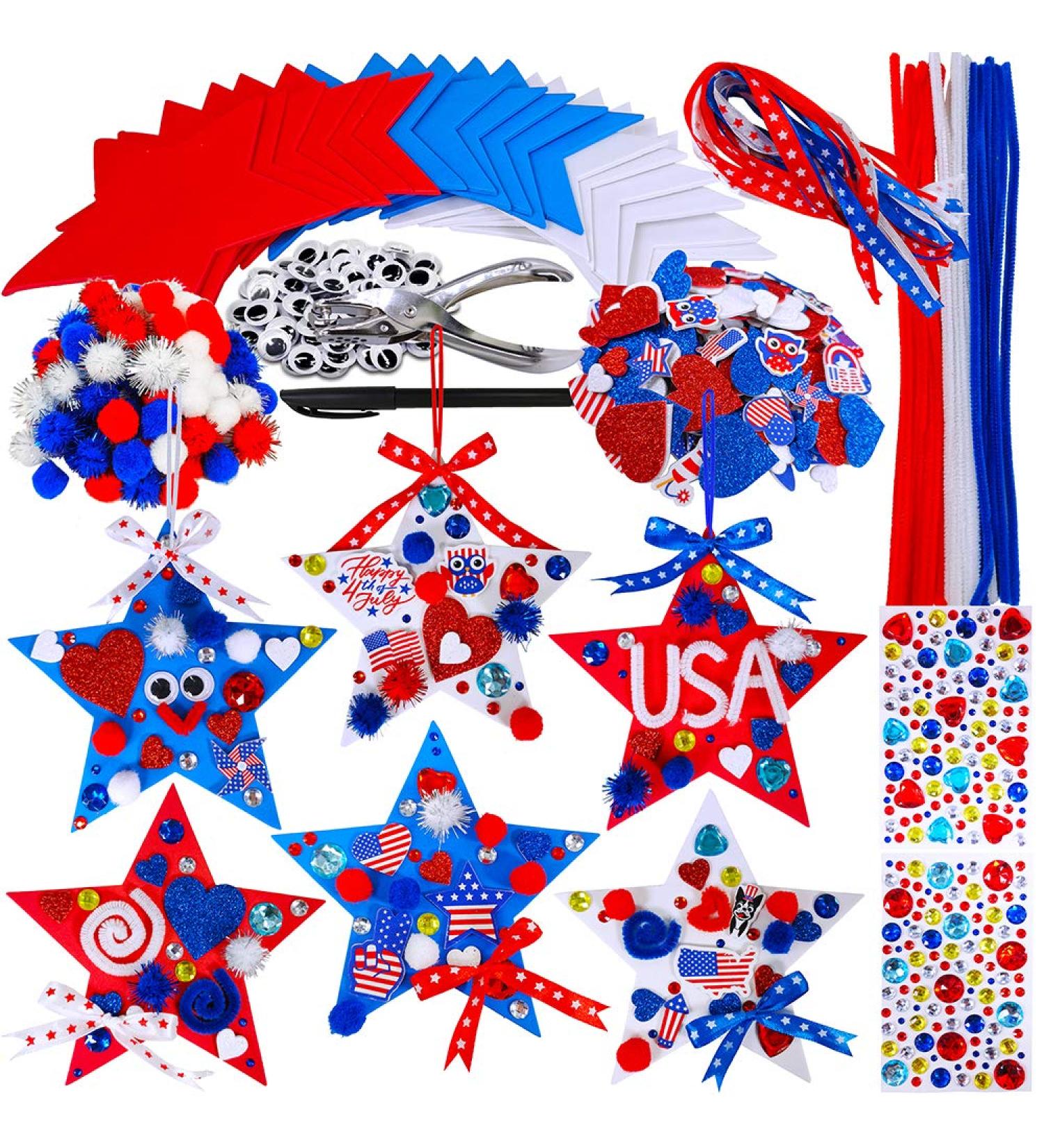 Winlyn 18 Sets 4th of July Patriotic Kids Crafts Kit - DIY Star Ornaments & Decorations with Foam Shapes and Stickers - Buy Online on GoSupps.com