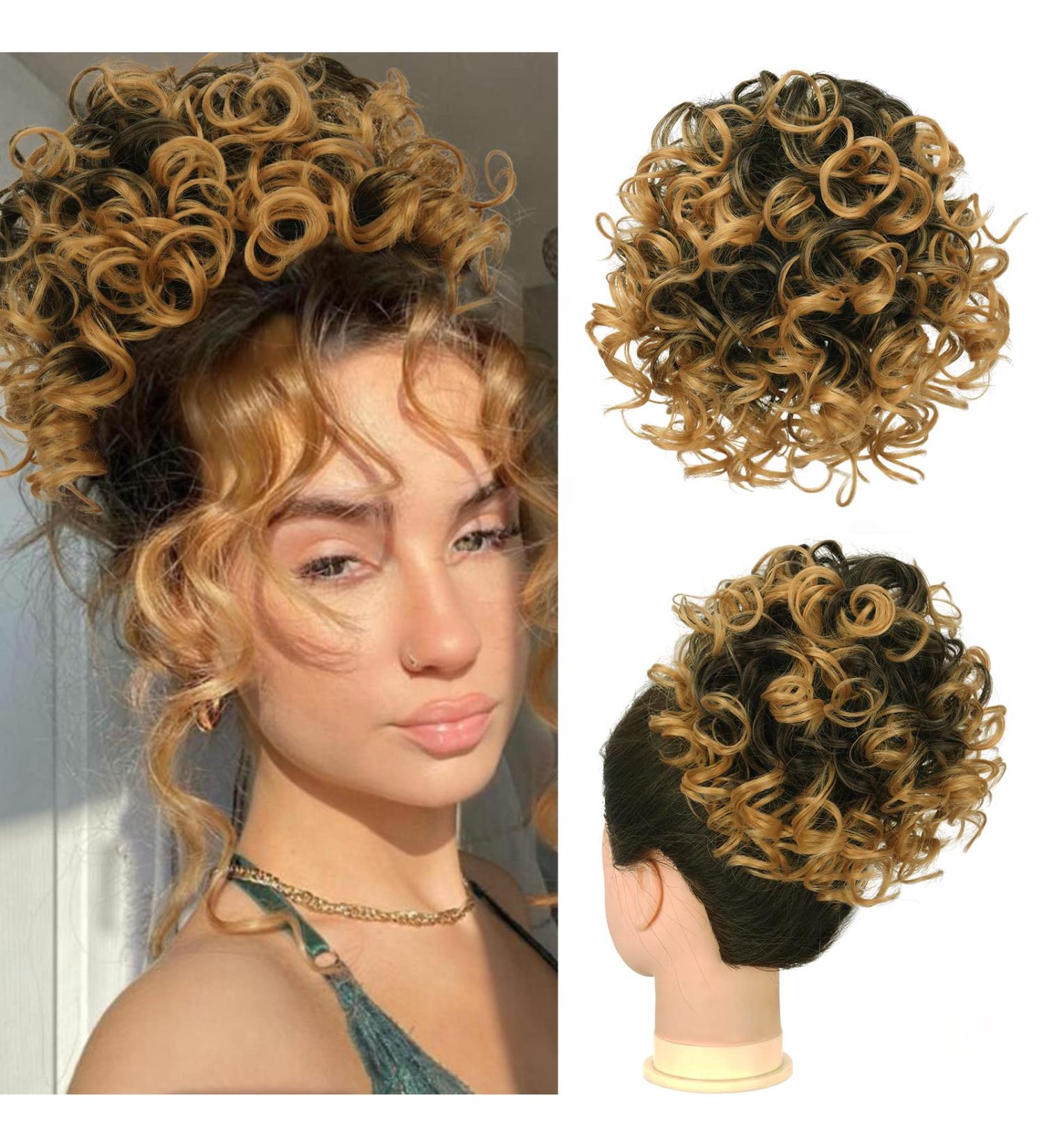 PEACOCO Short Curly Messy Bun Ponytail Extension for Women with Thinning Hair - High Temperature Synthetic Fiber, Elastic Drawstring Hair Pieces (1B, 80g) - Buy Online on GoSupps.com
