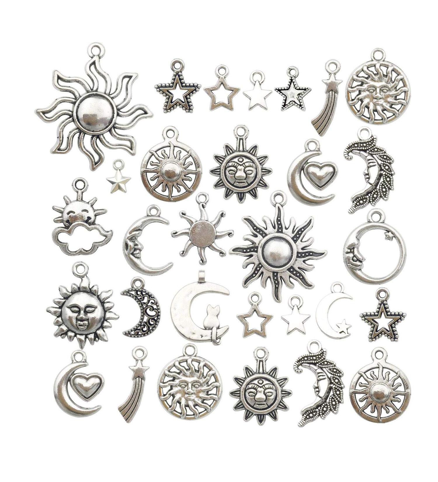 100g Craft Supplies Mixed Antique Sun Moon Stars Charms for DIY Jewelry Making - M250 - Buy Online on GoSupps.com