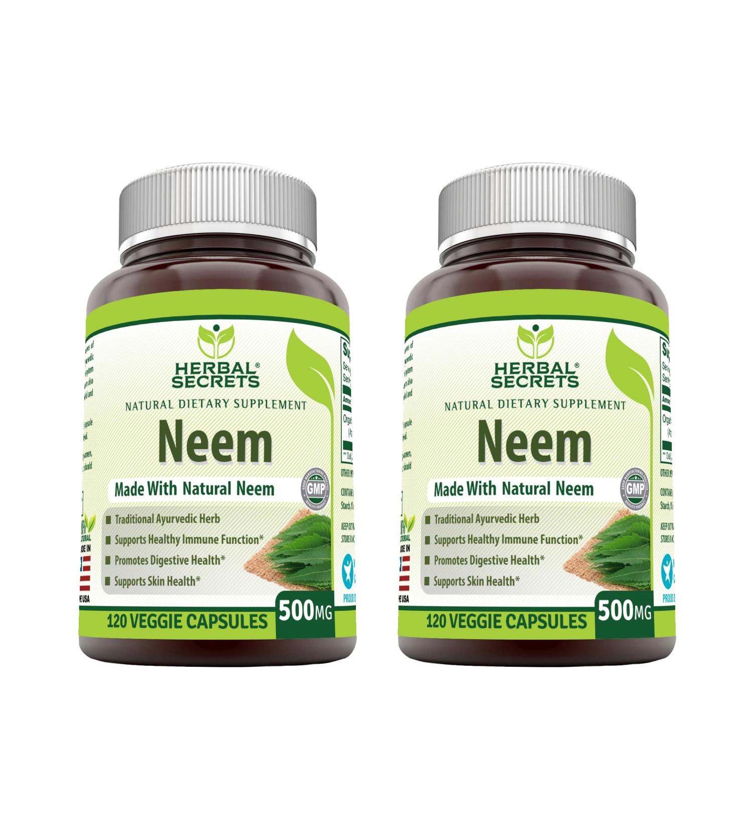 Herbal Secrets Neem Supplement (Non-GMO) Promotes Blood Purification Promotes Healthy Immunity and Promotes Health Skin* (500mg Veggie Capsules 120 Count (2 Pack)) 500mg Veggie Capsules 1 Count (Pack of 1)