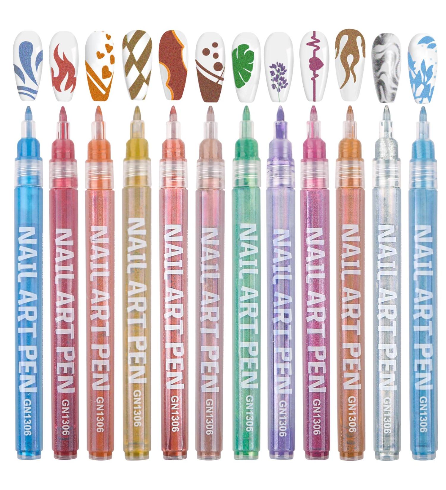 CEOBOALK 12 Metallic 3D Nail Polish Pencil Set - DIY Nail Art Graffiti & Manicure Tools for Halloween - Buy Online on GoSupps.com