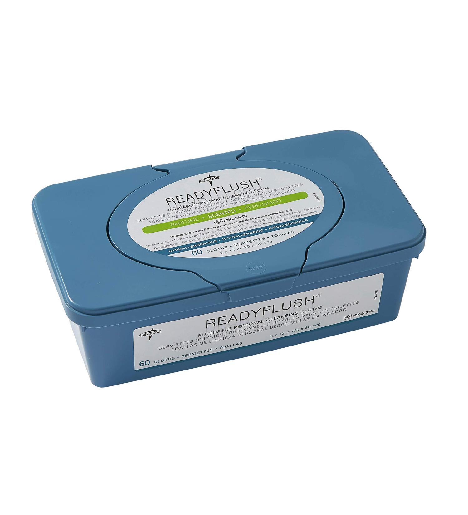 Medline ReadyFlush Large Adult-Sized 8x12 Personal Cleansing Cloths - Tub of 60 Flushable Wipes | Convenient Hygiene Solution - Buy Online on GoSupps.com