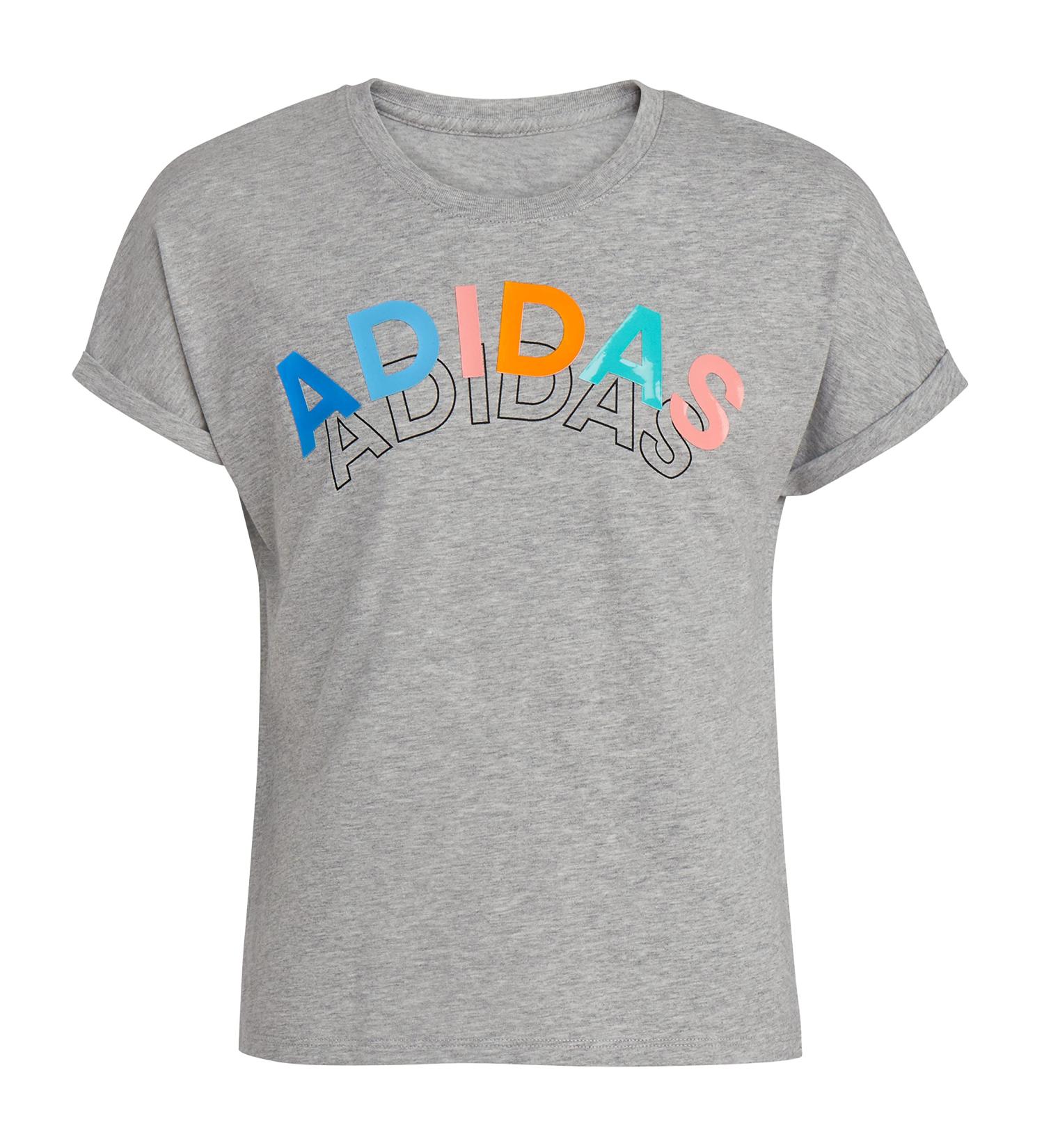 adidas Girls' Short Sleeve Dolman Waist Heather Tee 5 Grey With Multi