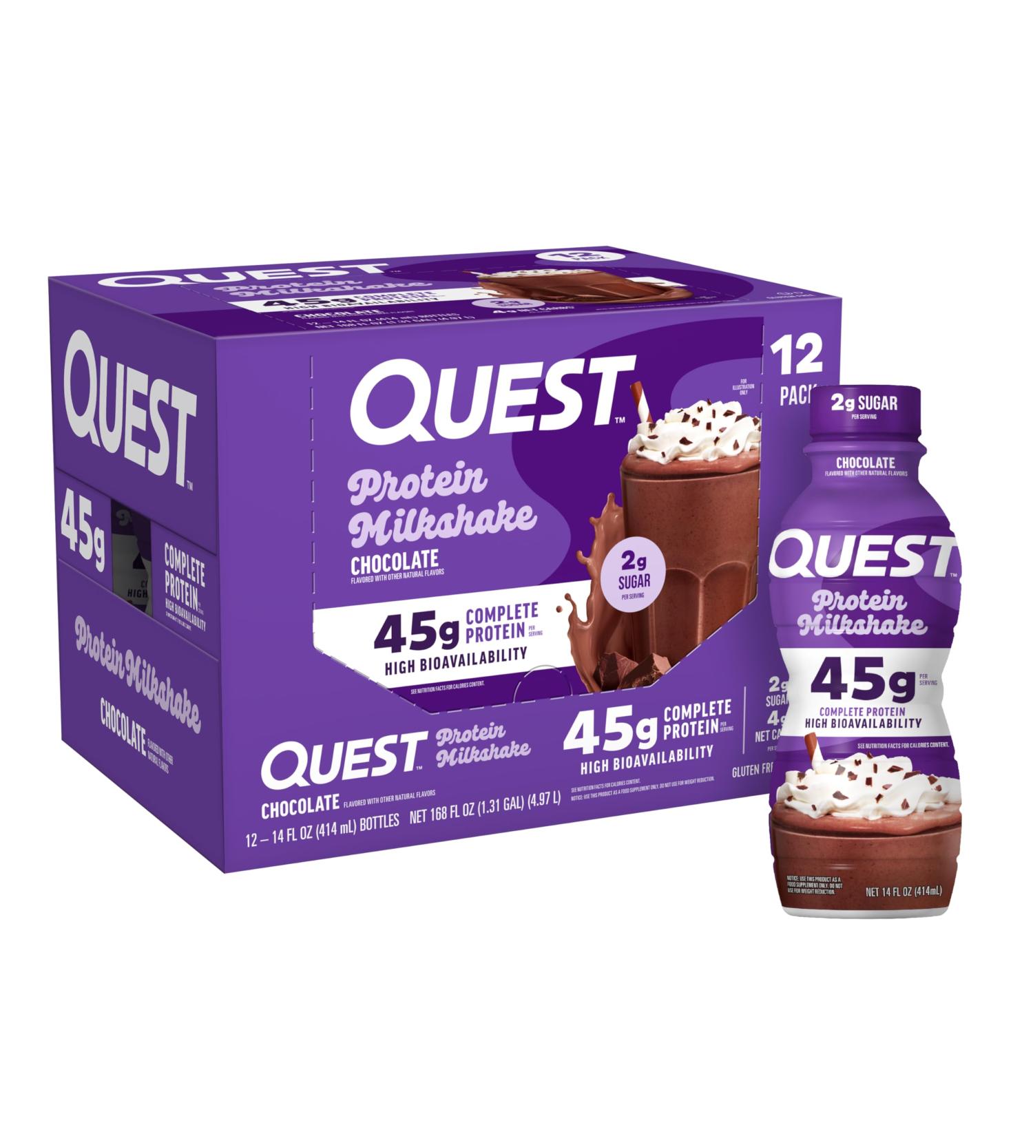 Quest Nutrition Chocolate Protein Shake 45g Protein 2g Sugar 4g Net Carbs Ready to Drink Gluten Free 12 Count Chocolate 14 Fl Oz (Pack of 12) - Buy Online on GoSupps.com