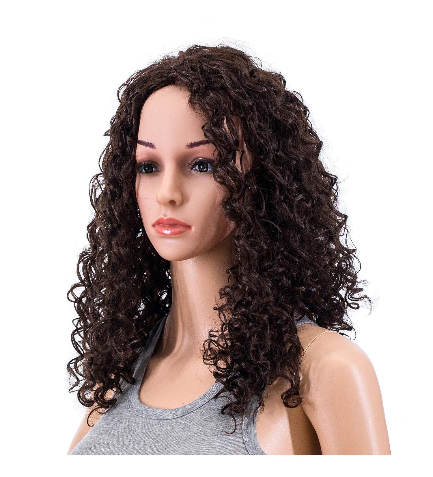 SWACC 20-Inch Long Big Bouffant Curly Wig for Women | Dark Brown-4# | Heat Resistant Synthetic Fiber | Includes Wig Cap - Buy Online on GoSupps.com