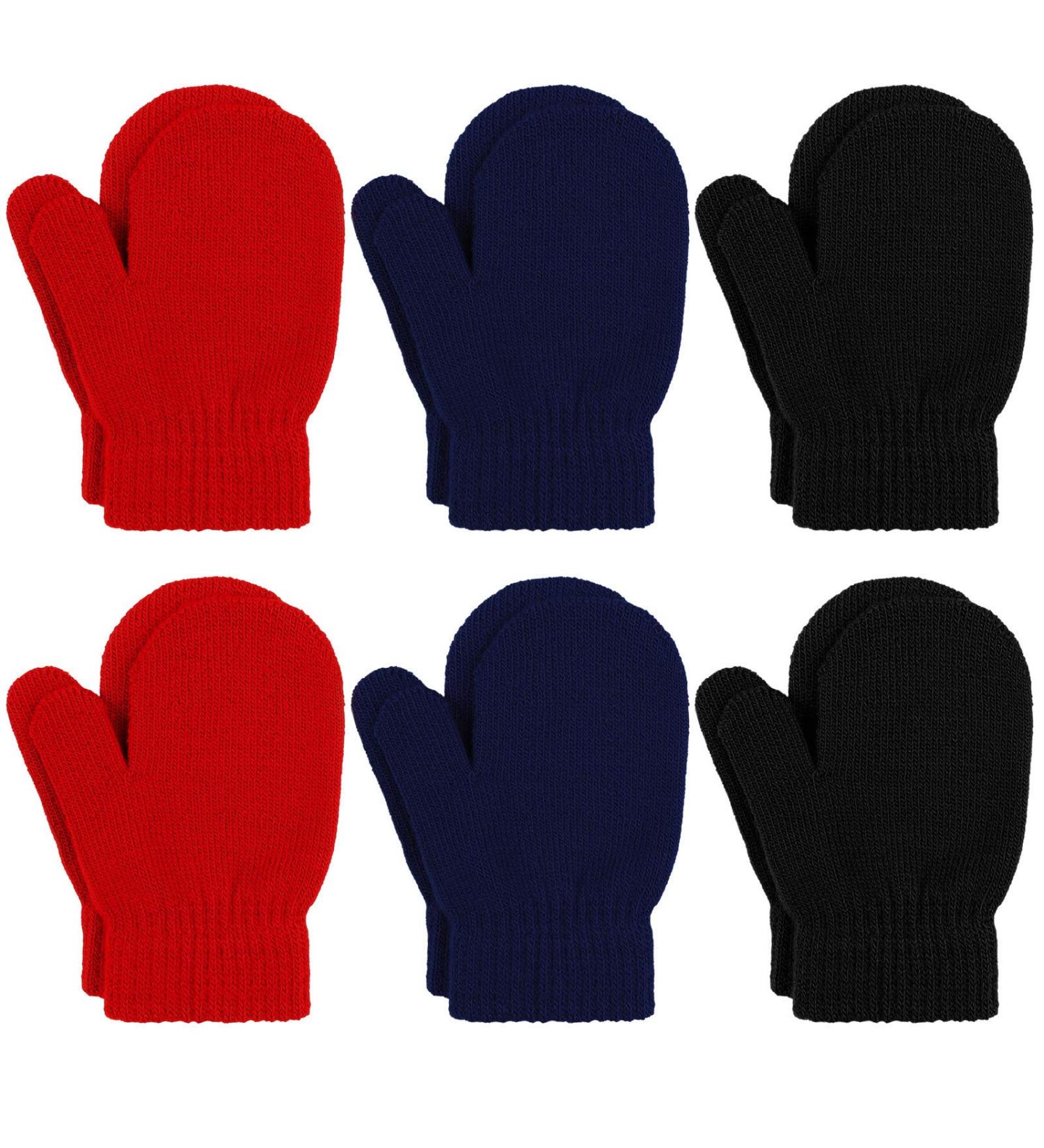 URATOT 6 Toddler Knitted Magic Stretch Gloves | Winter Warm Soft Baby Mittens 5-8 Years | Black Navy Red - Buy Online on GoSupps.com