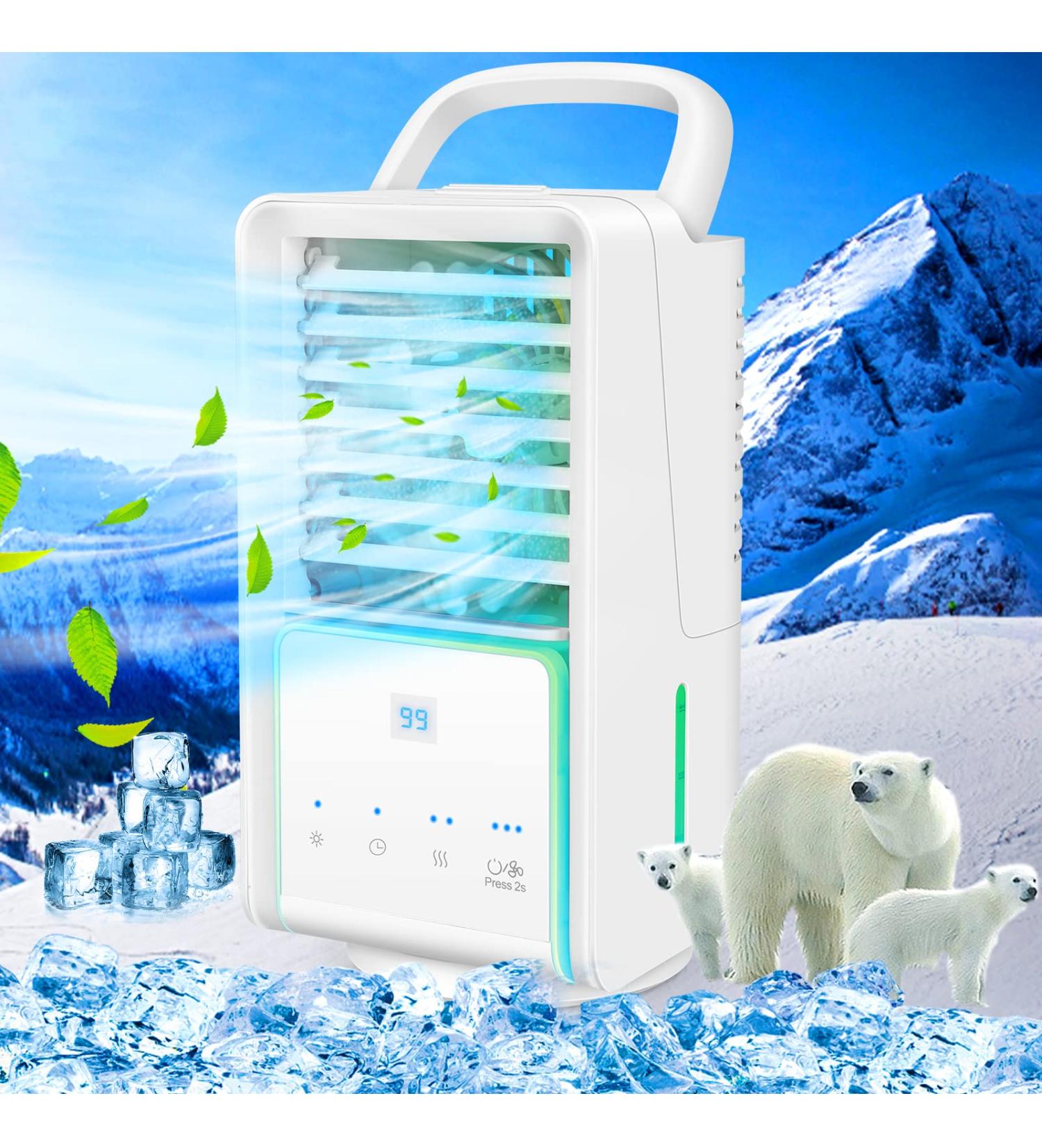 3 Speeds Portable Air Conditioner Fan | 7 Colors Night Light | 700ml Water Tank | 12 H Timing | Evaporative Personal Cooler - Buy Online on GoSupps.com