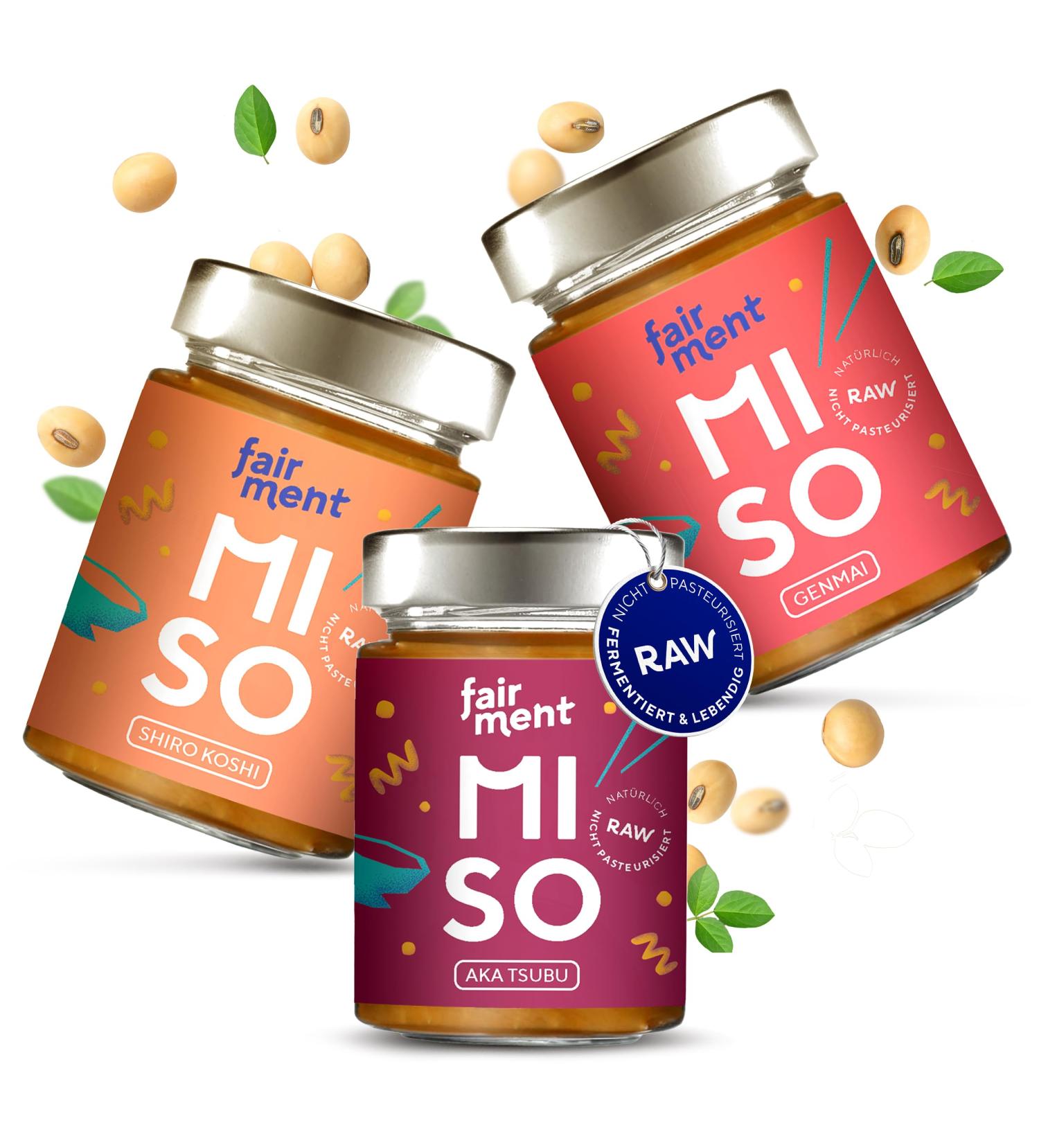Fairy Bio Miso Paste Tasting Package | 3 Vegan Varieties (Genmai Shiro Koshi Aka Tsubu) | Gluten-Free | Authentic Japanese Recipe | 200g Glass Jar - Buy Online on GoSupps.com