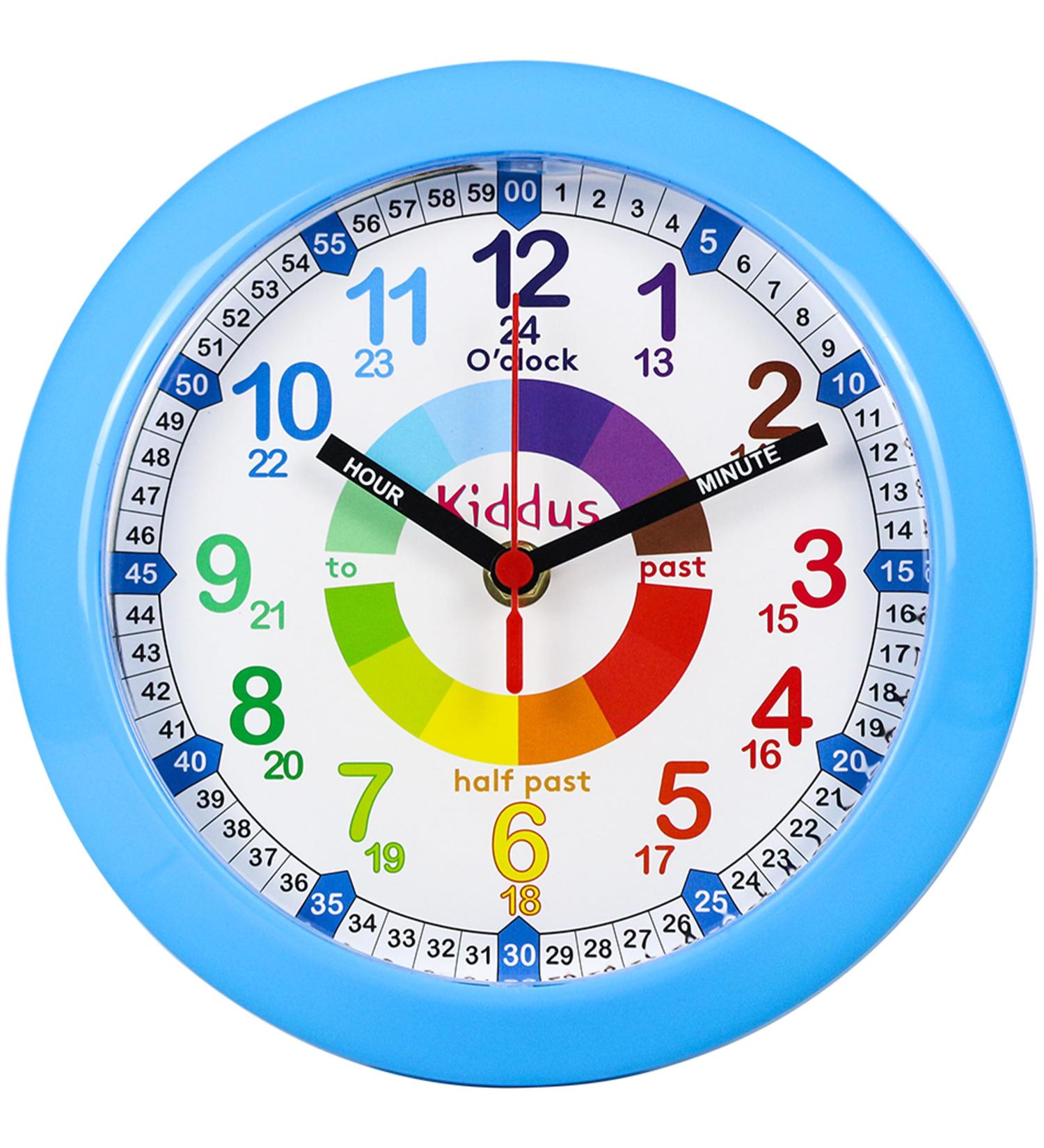 Kiddus Children's Wall Clock - Silent Analogue Time Teacher | Multi-Language Time Learning in English Blue - Buy Online on GoSupps.com
