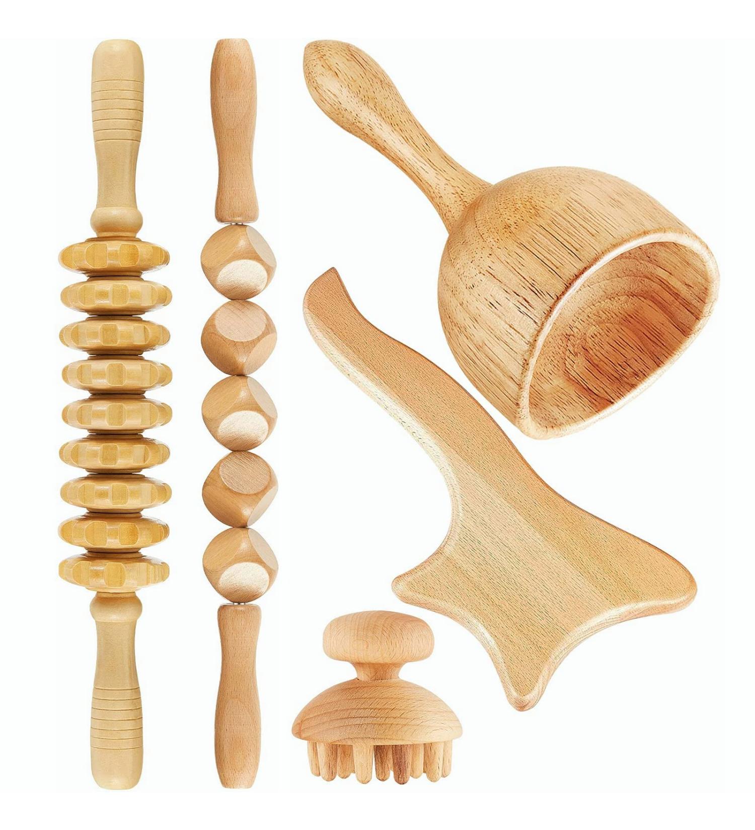 Uyoyous Maderotherapy Wood Massage Roller Set - 5 in 1 Back & Body Fascia Massage Tools for Ultimate Relaxation - Buy Online on GoSupps.com