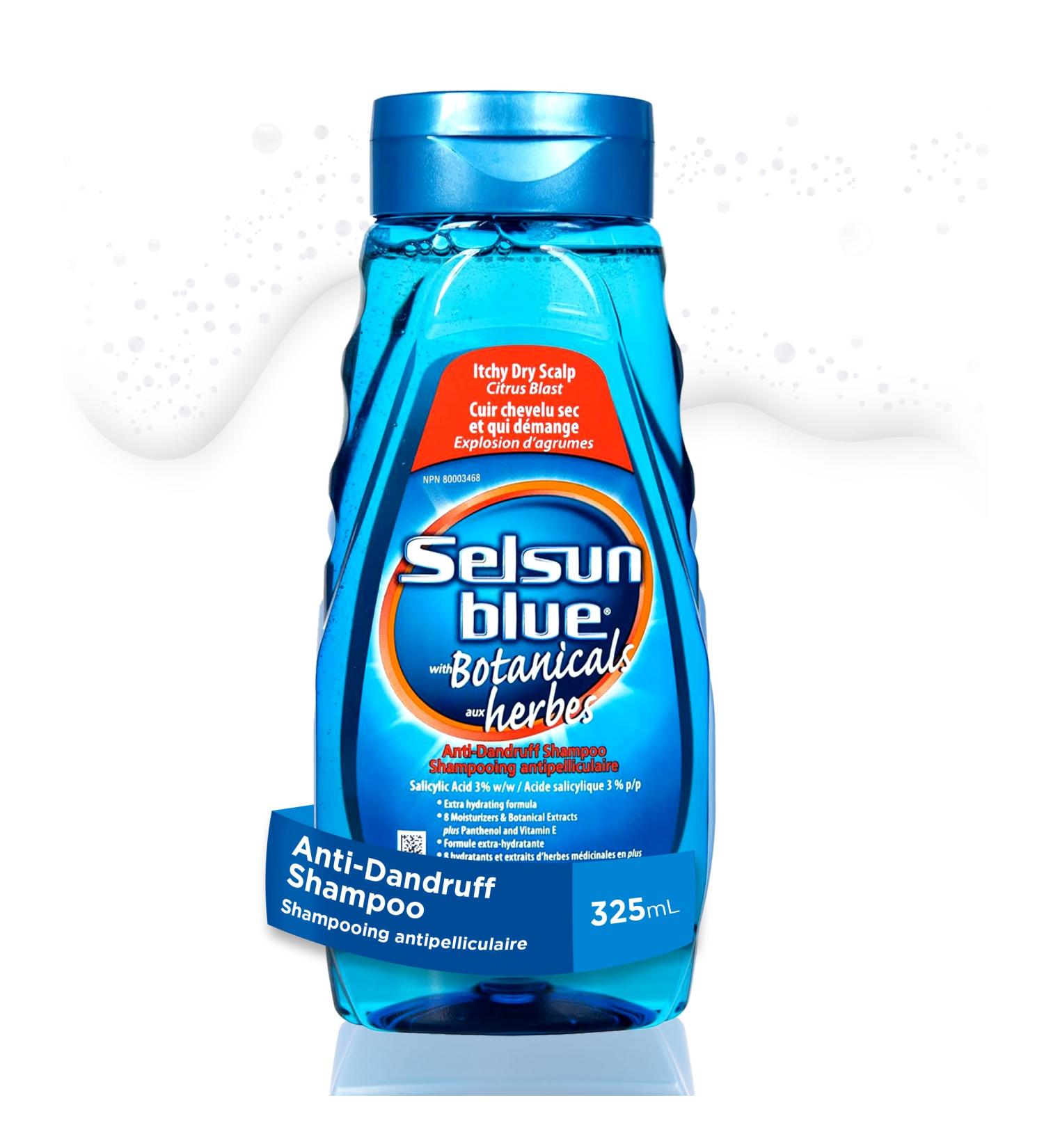 Selsun Blue Botanicals Anti-Dandruff Shampoo 325mL Itchy Dry Scalp Citrus Blast 3% Salicylic Acid with 8 Moisturizers and Vitamin E Relieves Itching & Flaking - Buy Online on GoSupps.com