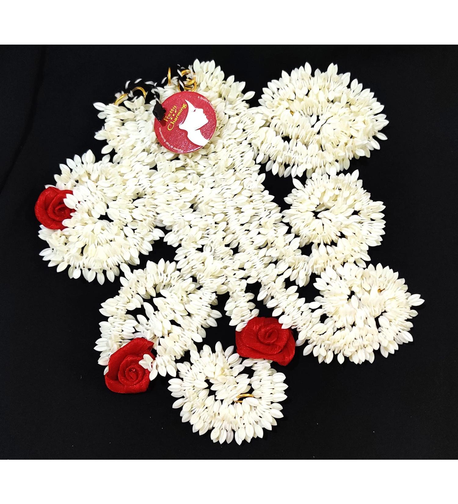 Buy Handmade Artificial Flower Gajra Veni Garland 12-Piece Set of 6 Red & 6 White 13-Inch Hair Accessories for International Shipping - Buy Online on GoSupps.com