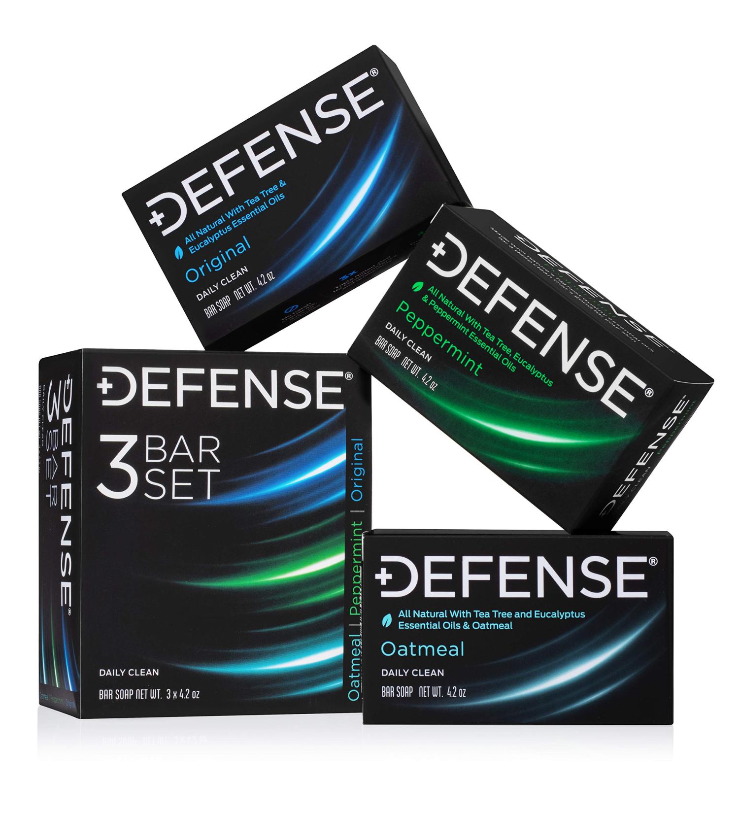 Defense Soap All Natural Tea Tree Bar Soap 3 Bar Variety Pack - Original Peppermint Oatmeal | Natural Antifungal & Antibacterial Soap - Buy Online on GoSupps.com